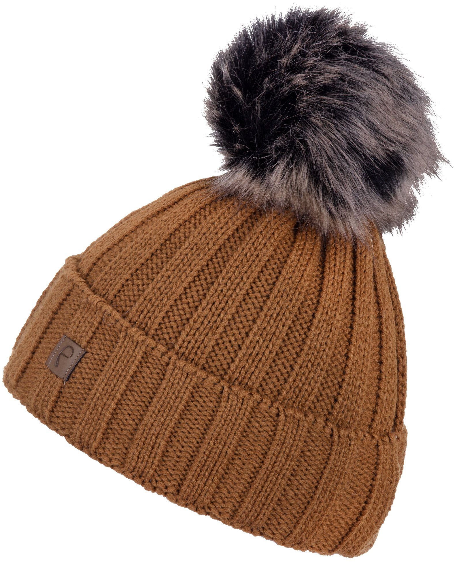 Faera Bommelmütze (1-St) Wintermütze Winter Beanie Herren Damen braun Mütze Strickmütze