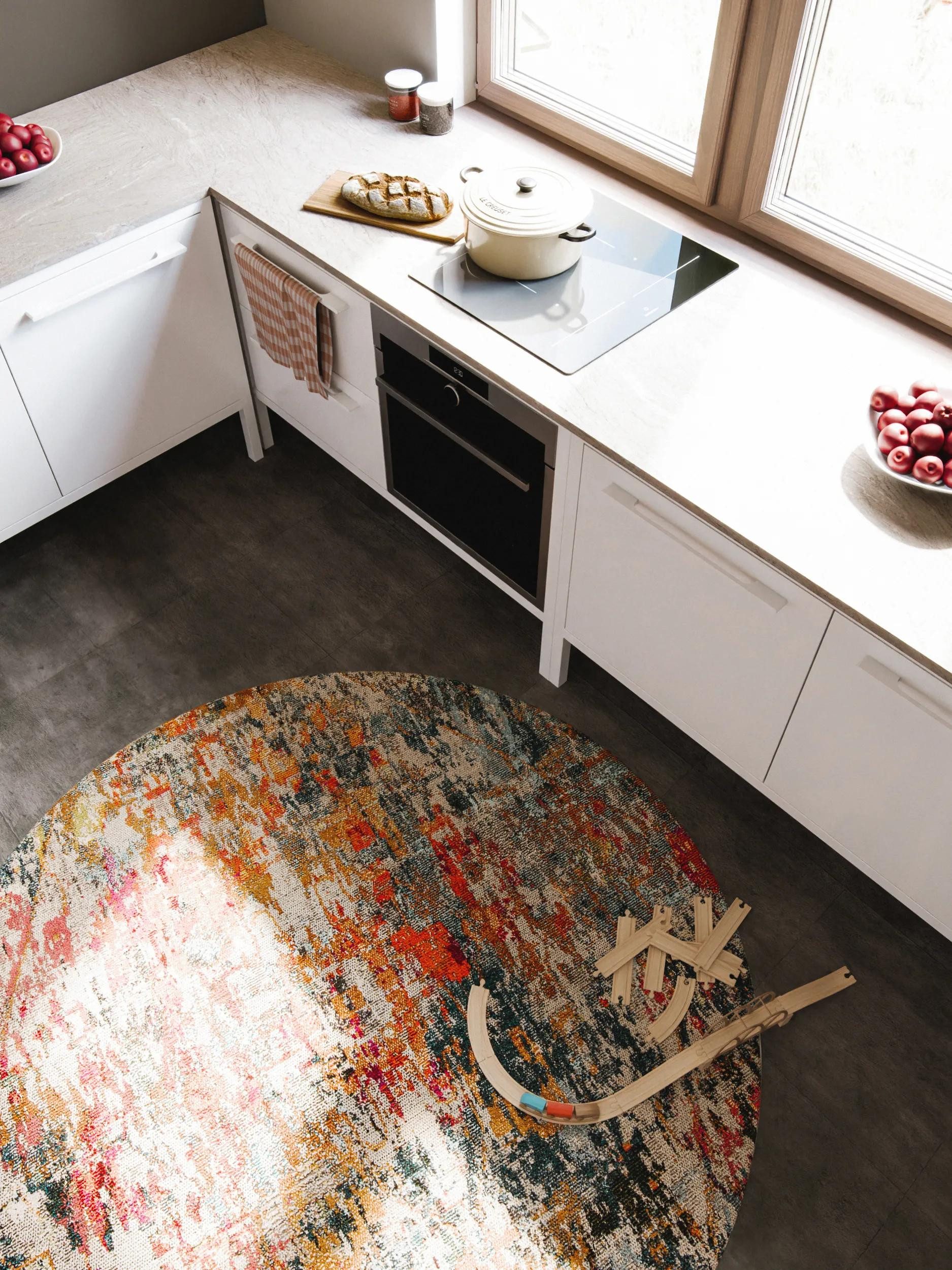 benuta Teppich Casa, rund, Höhe: 11 mm, Teppich Wohnzimmer, Esszimmer, Schlafzimmer, Flur, Farbenfroh, Retro
