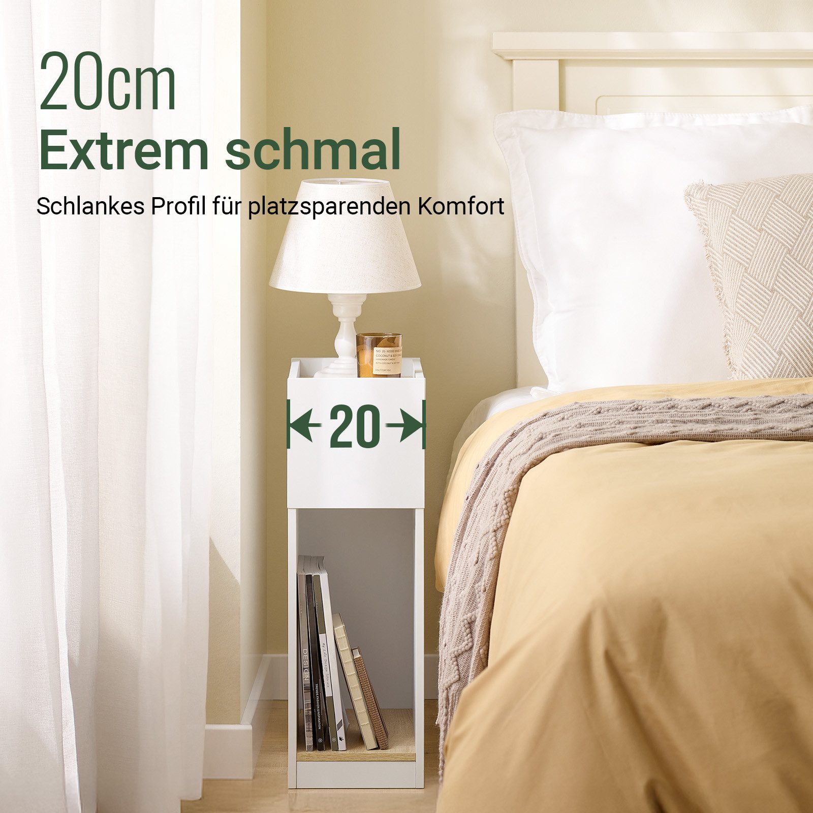 SoBuy Nachttisch FBT171, Beistelltisch klein, Nachttisch schmal, Nachtschrank Nischen, mit Schublade für Schlafzimmer Nischen, ideal für kleine Räume, Holz – Bild 5 von 5