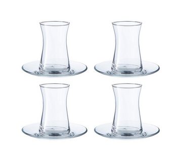 Pasabahce Gläser-Set Heybeli, Glas, Teeglas Set 8 Teilig mit Untertassen, Spülmaschinengeeignet