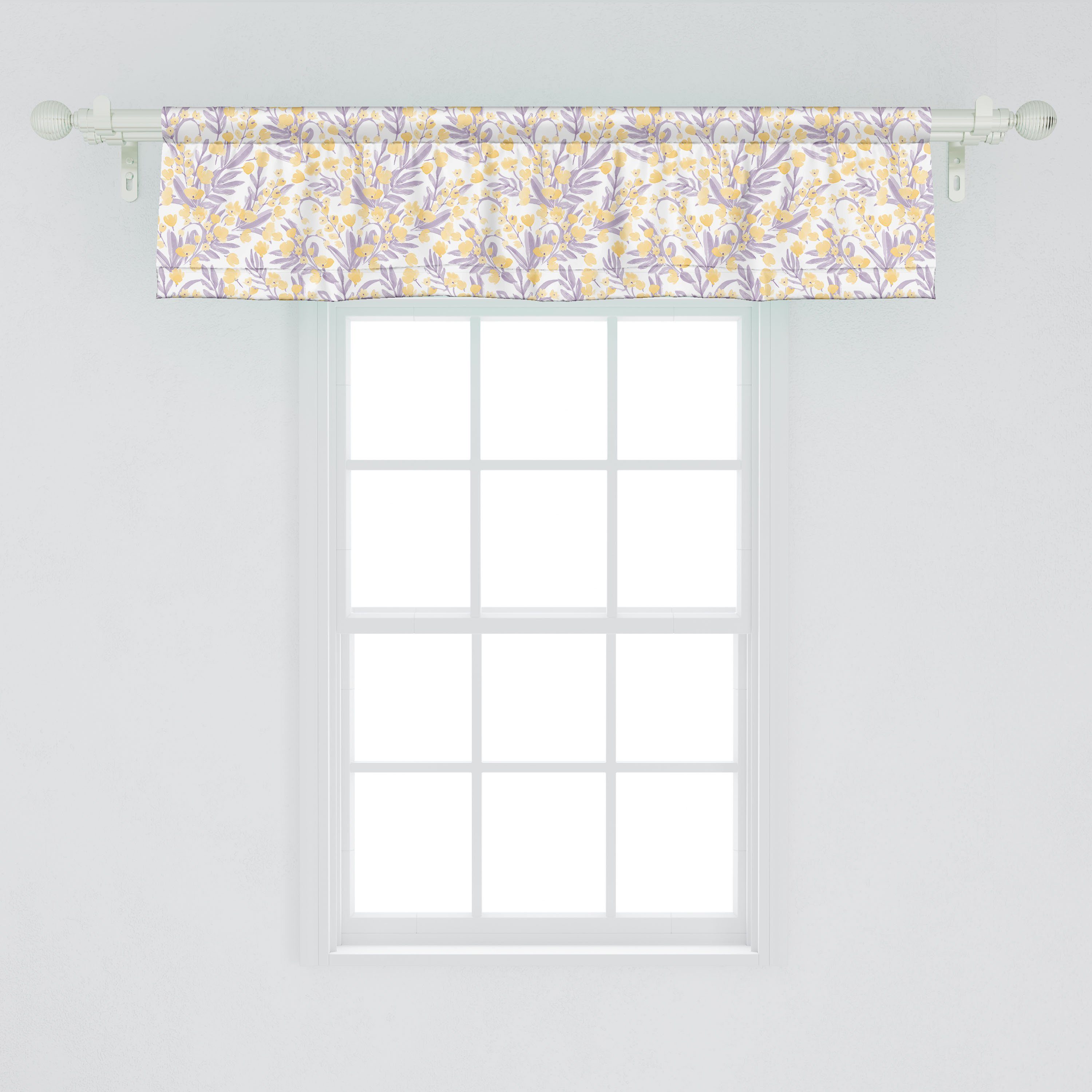 Vorhang Blumen-Blatt Blumen Pastellton Schlafzimmer mit Volant Abakuhaus, für Scheibengardine Stangentasche, Dekor Microfaser, Küche