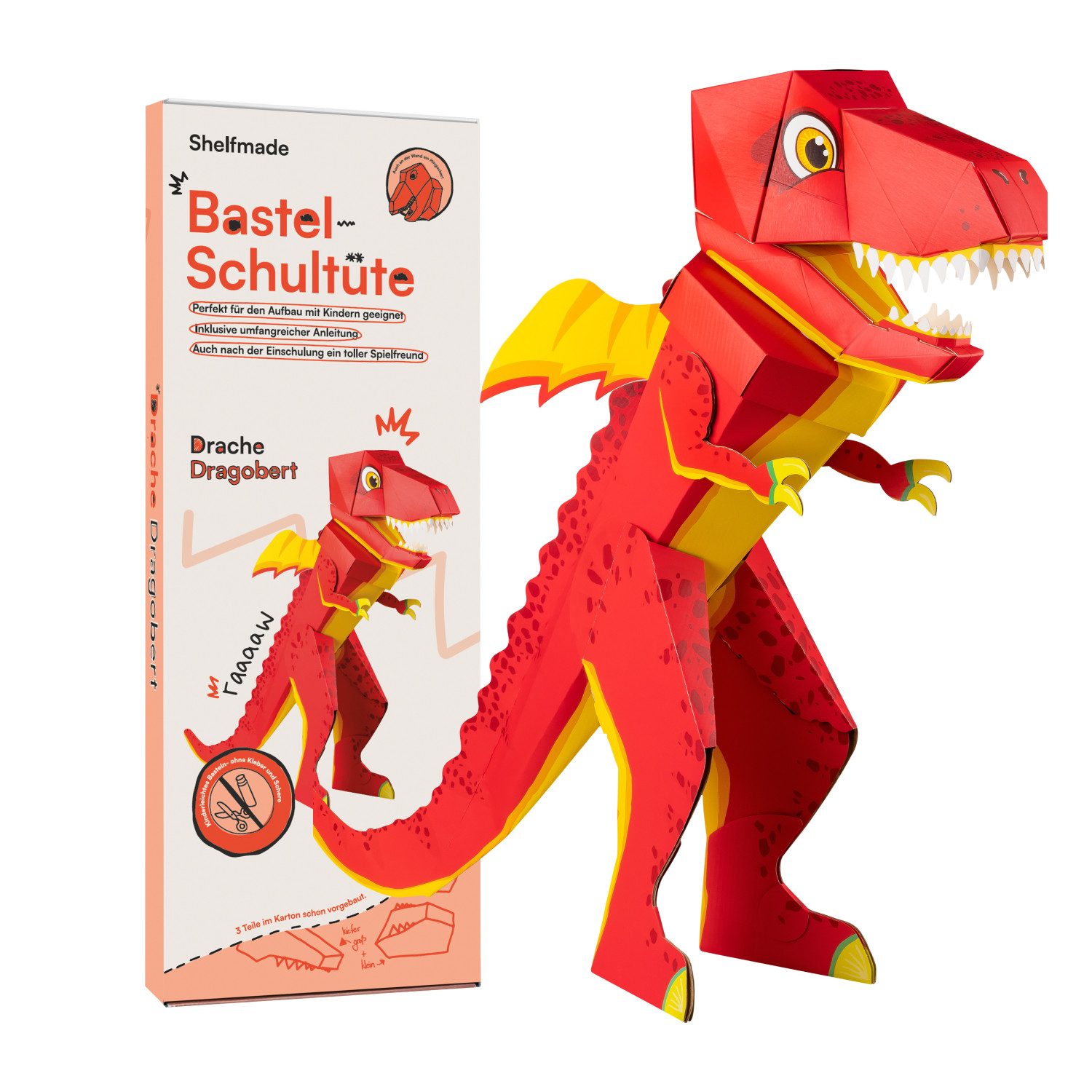 shelfmade Schultüte Schultüte zum selber basteln, Drache & Dino Schulrex, steht von selbst