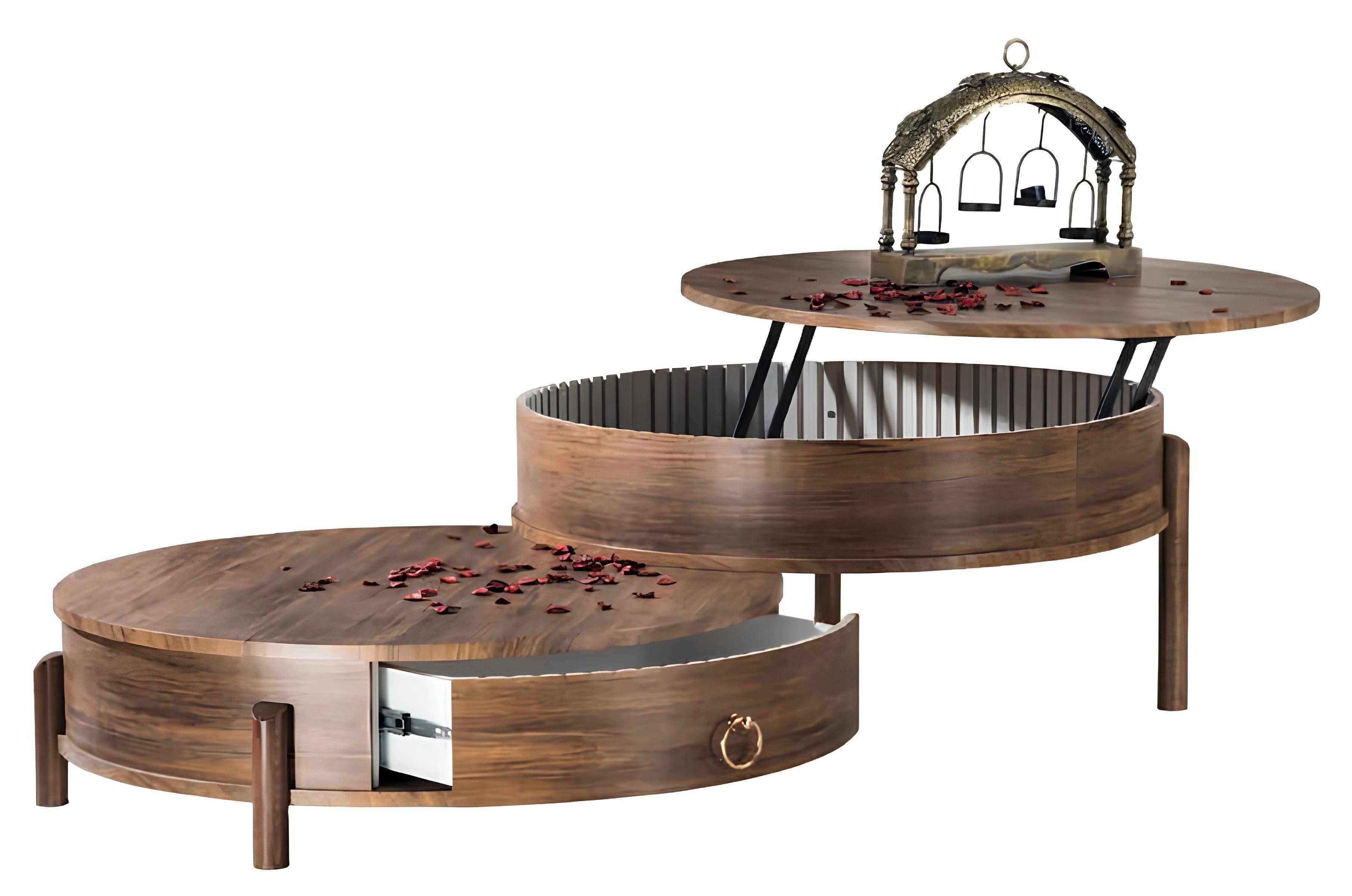 JVmoebel Couchtisch Runder Kaffeetisch aus Holz mit Schubladen in Braun (1-St., Couchtisch), Made in Europa