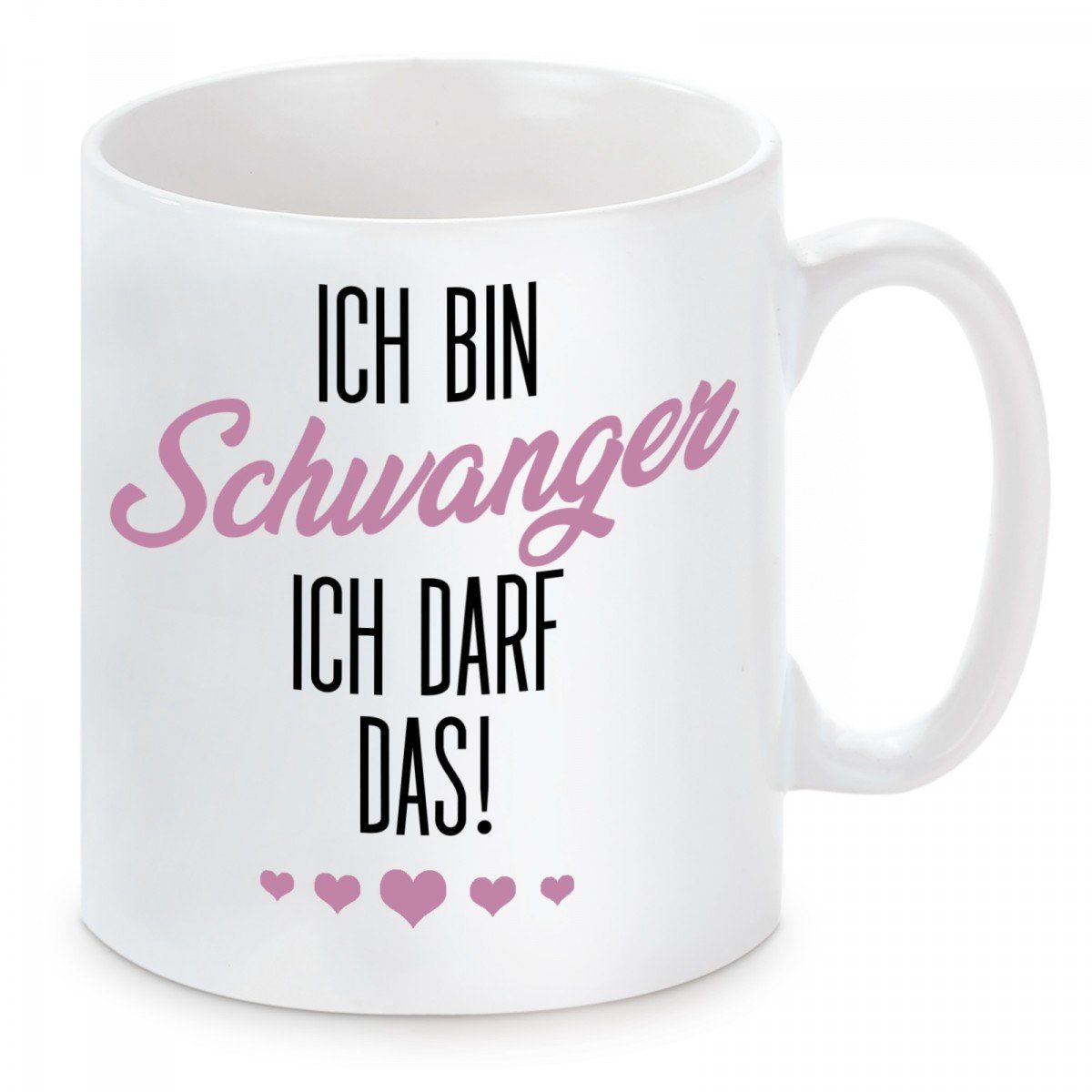 Herzbotschaft Tasse Kaffeebecher mit Motiv Ich bin schwanger, ich darf das, Keramik, Kaffeetasse spülmaschinenfest und mikrowellengeeignet