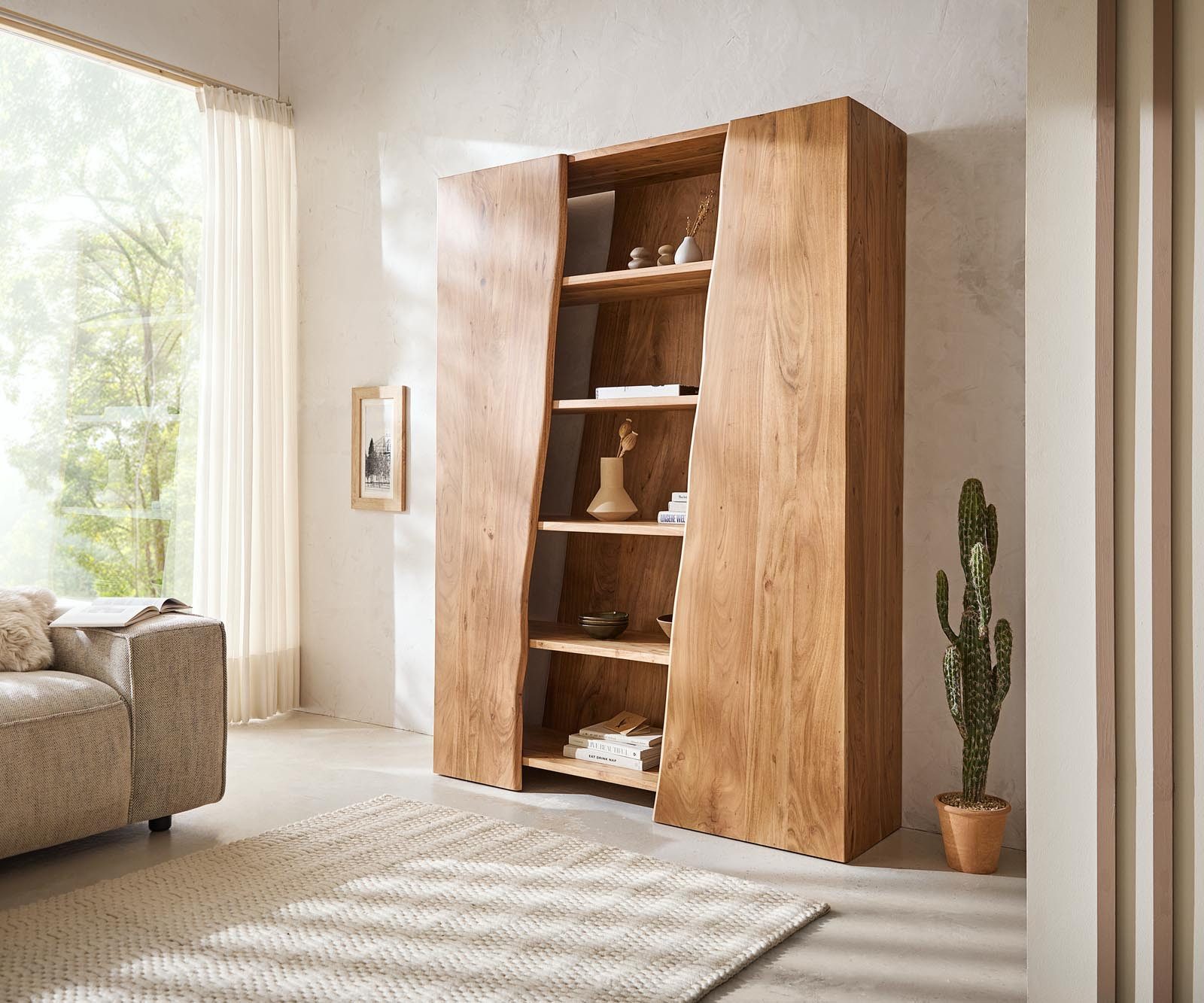 DELIFE Regal Live-Edge, Akazie Natur 140x195 cm 2 Türen