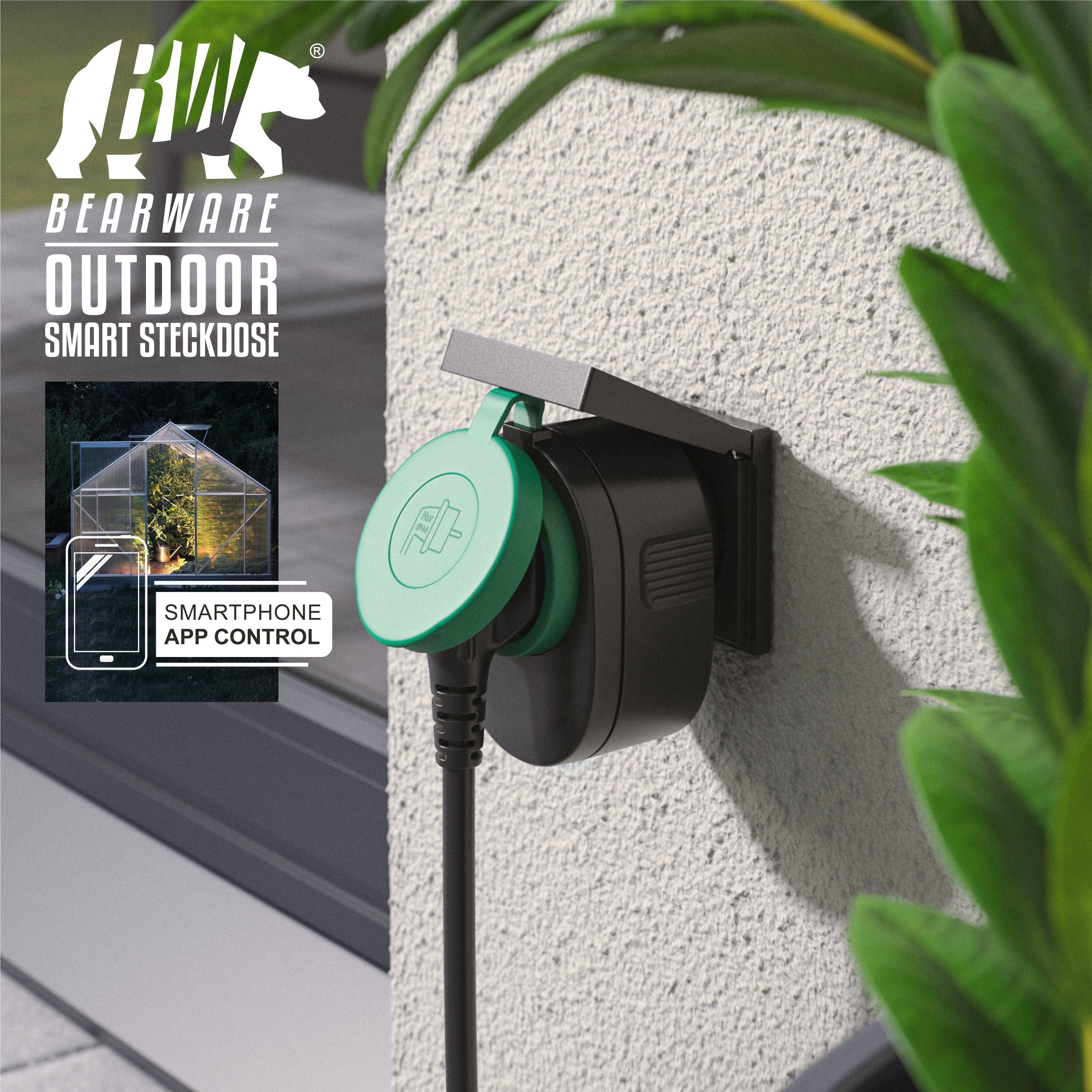 Outdoor BEARWARE Smart schaltbar WLAN-Steckdose, Außenbereich für Socket WIFI den