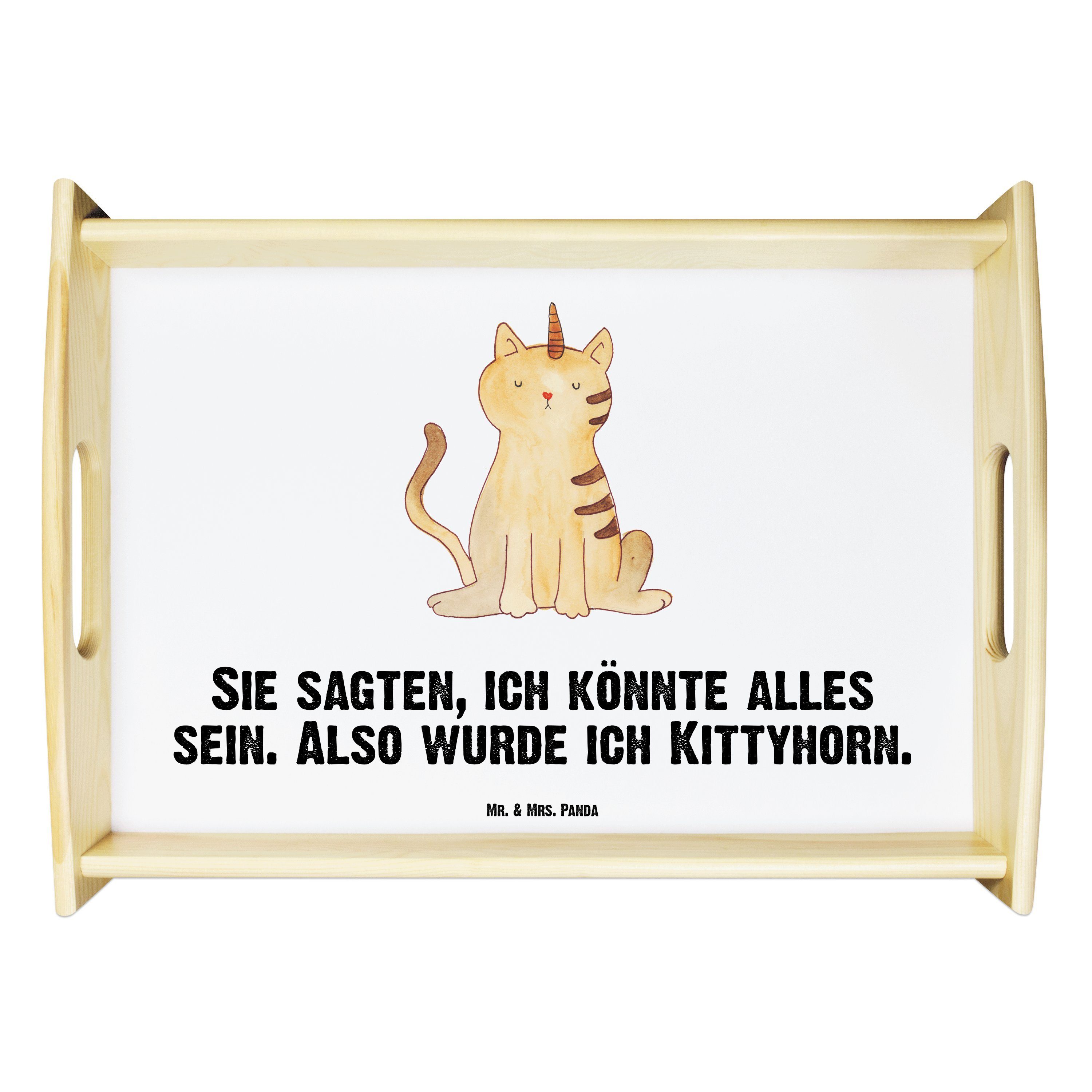 Kittyh, - Tablett Echtholz Unicorn, Weiß Mrs. (1-tlg) Einhorn Katze Geschenk, Mieze, Einhornkatze, Mr. lasiert, Panda & -