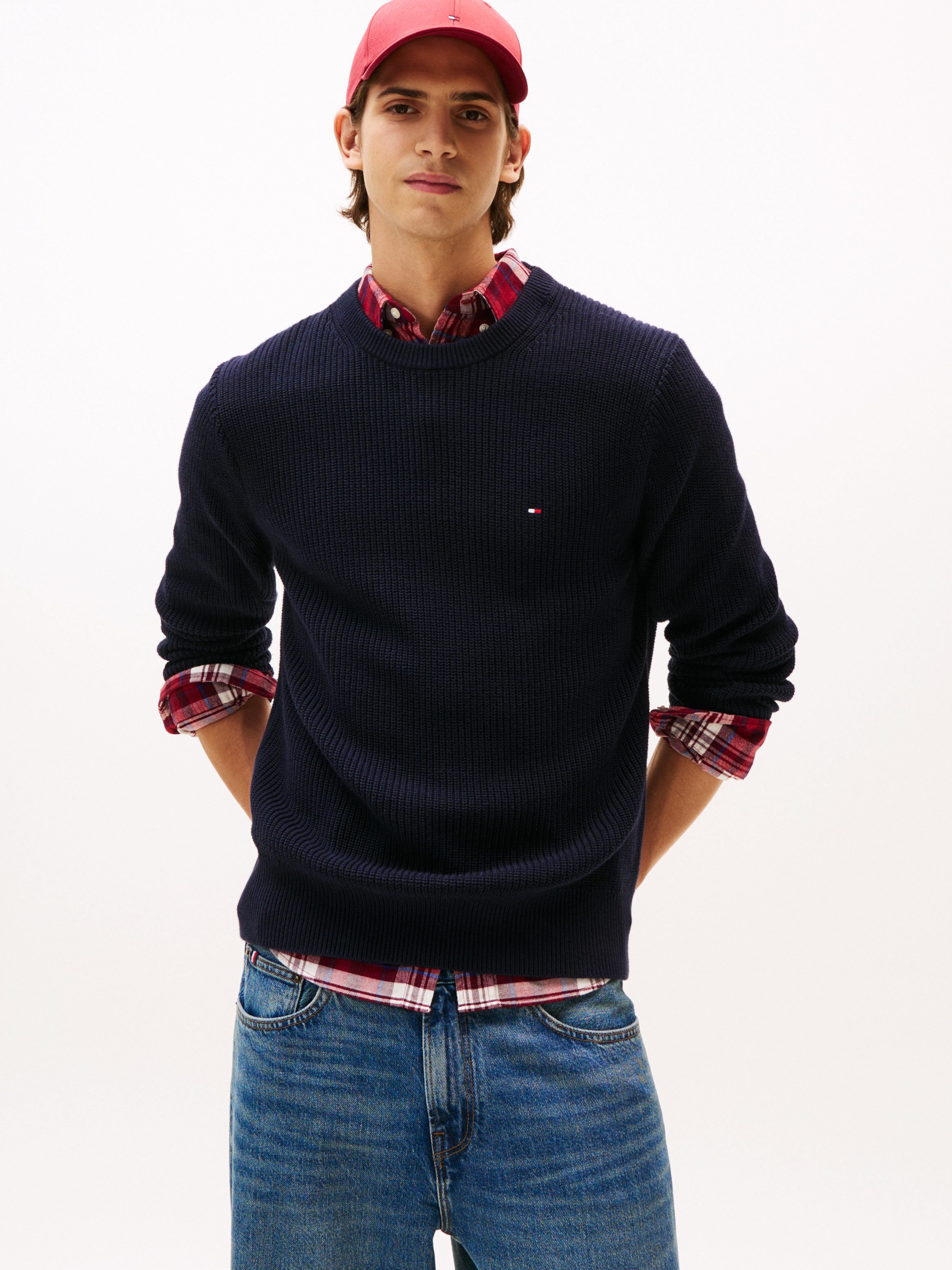 Tommy Hilfiger Rundhalspullover RWB RIB CREW NECK mit Kontrast-Details