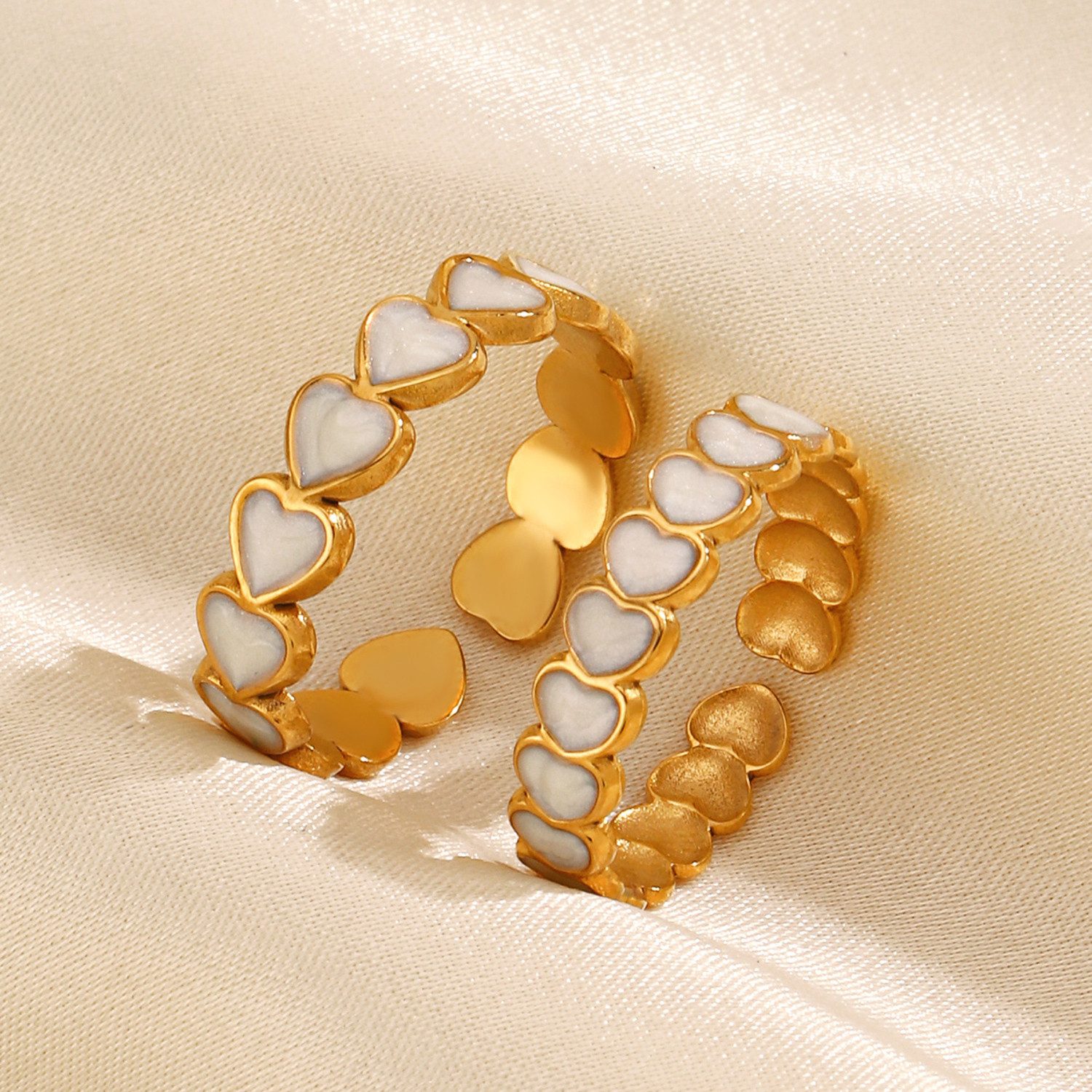 KARMA Ring-Set KARMA Ring Set Damen Herz Edelstahl vergoldet (wasserfest & antiallergisch verstellbar, 2-tlg., Schmuckset gold), Herzring Damenring Schmuck