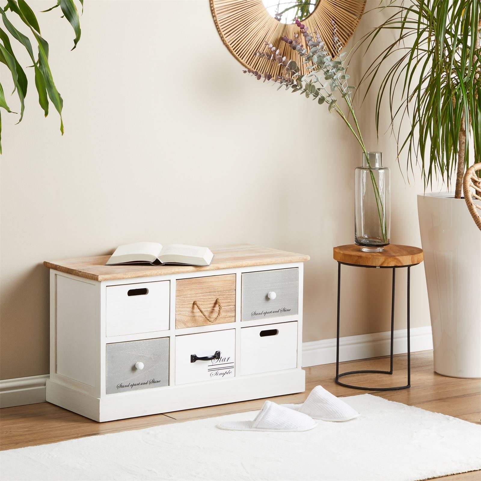 CARO-Möbel Schuhbank SALVA, Garderobenbank mit 6 Schubkästen, Flurbank Vint günstig online kaufen