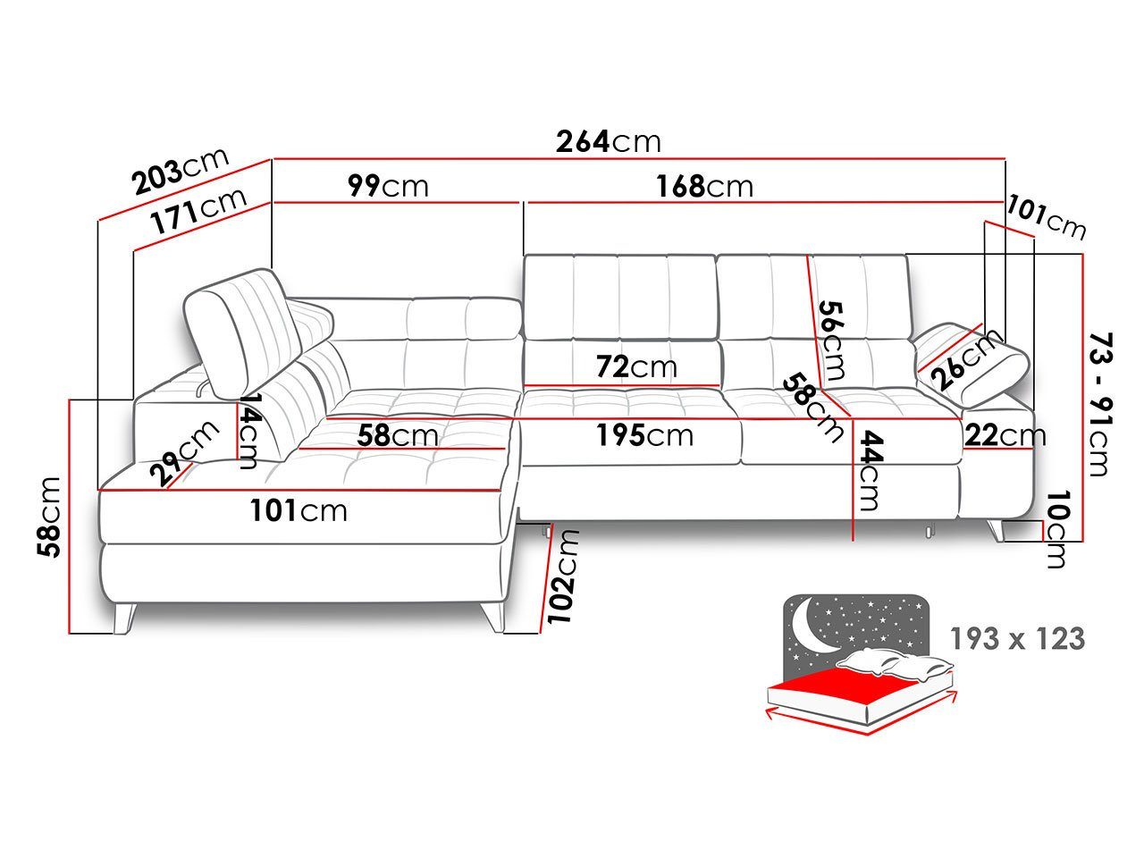 Ecksofa Couch, und Sofa Wohnlandschaft Premium, mit L-Form Schlaffunktion Bettkasten, MIRJAN24 Nord