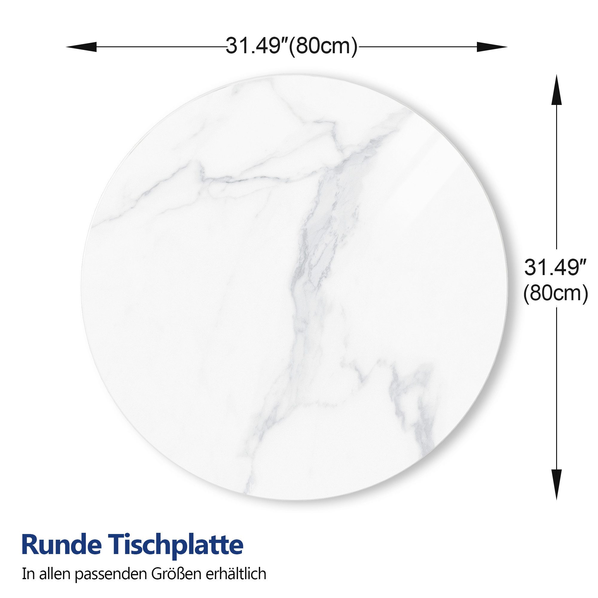 ZL ZELing Tischplatte aus weißem gesintertem Stein – Ganzjährig nutzbar für innen & außen (1 St), Für Ess-, Kaffee- und Beistelltische, Rund, Durchmesser 80 cm