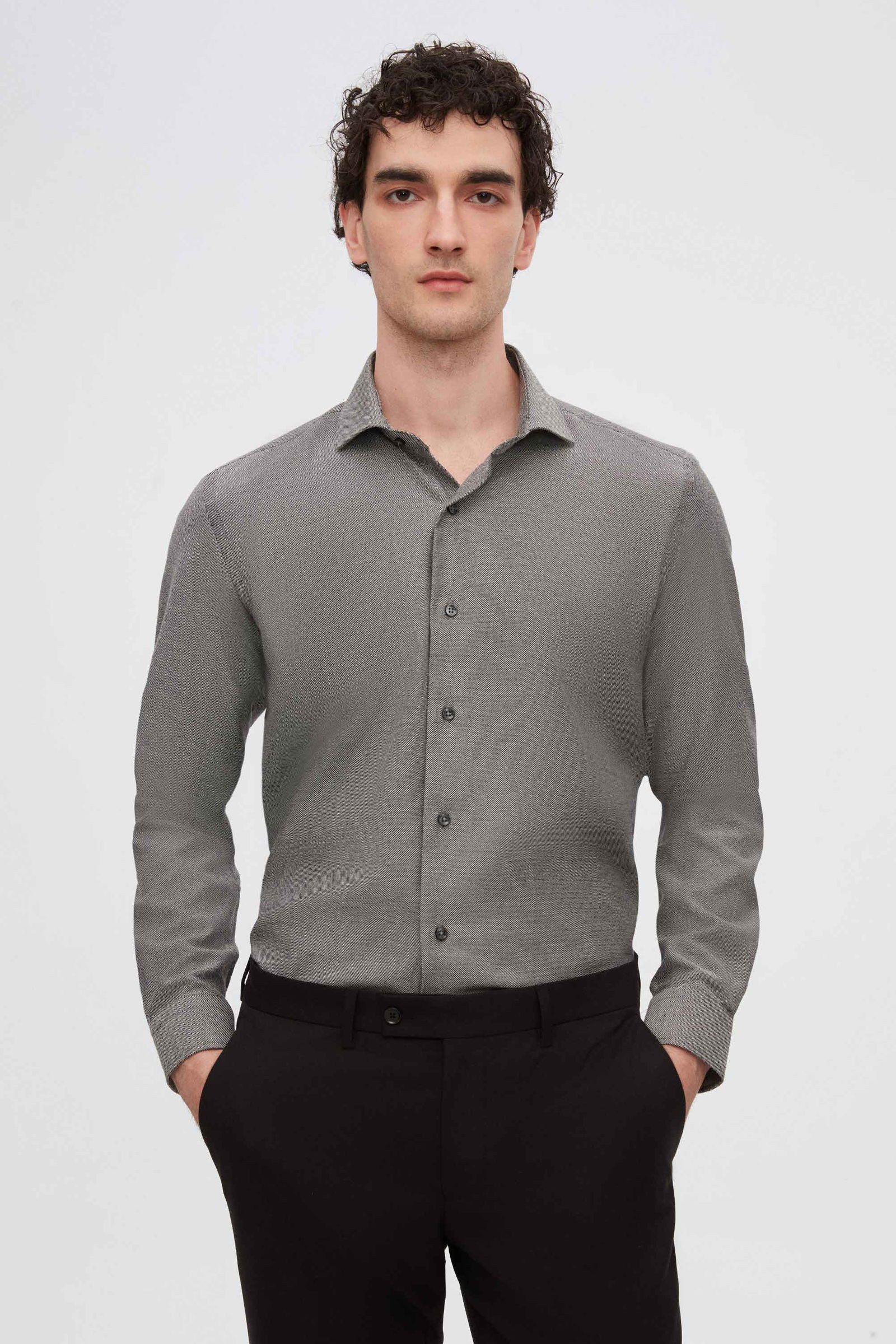 D'S DAMAT Businesshemd Ds Damat Slim Fit Dobby-Hemd mit italienischem Kragen
