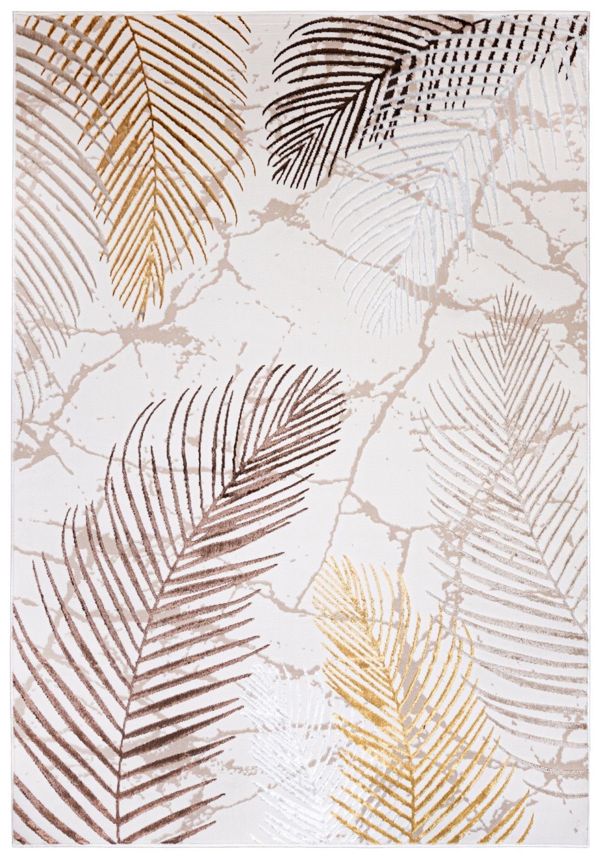 Mazovia Designteppich Modern Teppich für Wohnzimmer - Beige Creme mit Gold, 80 x 150 cm