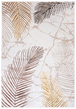 Designteppich Modern Teppich für Wohnzimmer - Beige Creme mit Gold, Mazovia, 80 x 150 cm, Glänzende Abstrakt Marmor, Höhe 10 mm, Kurzflor - niedrige Florhöhe, Weich, Pflegeleicht