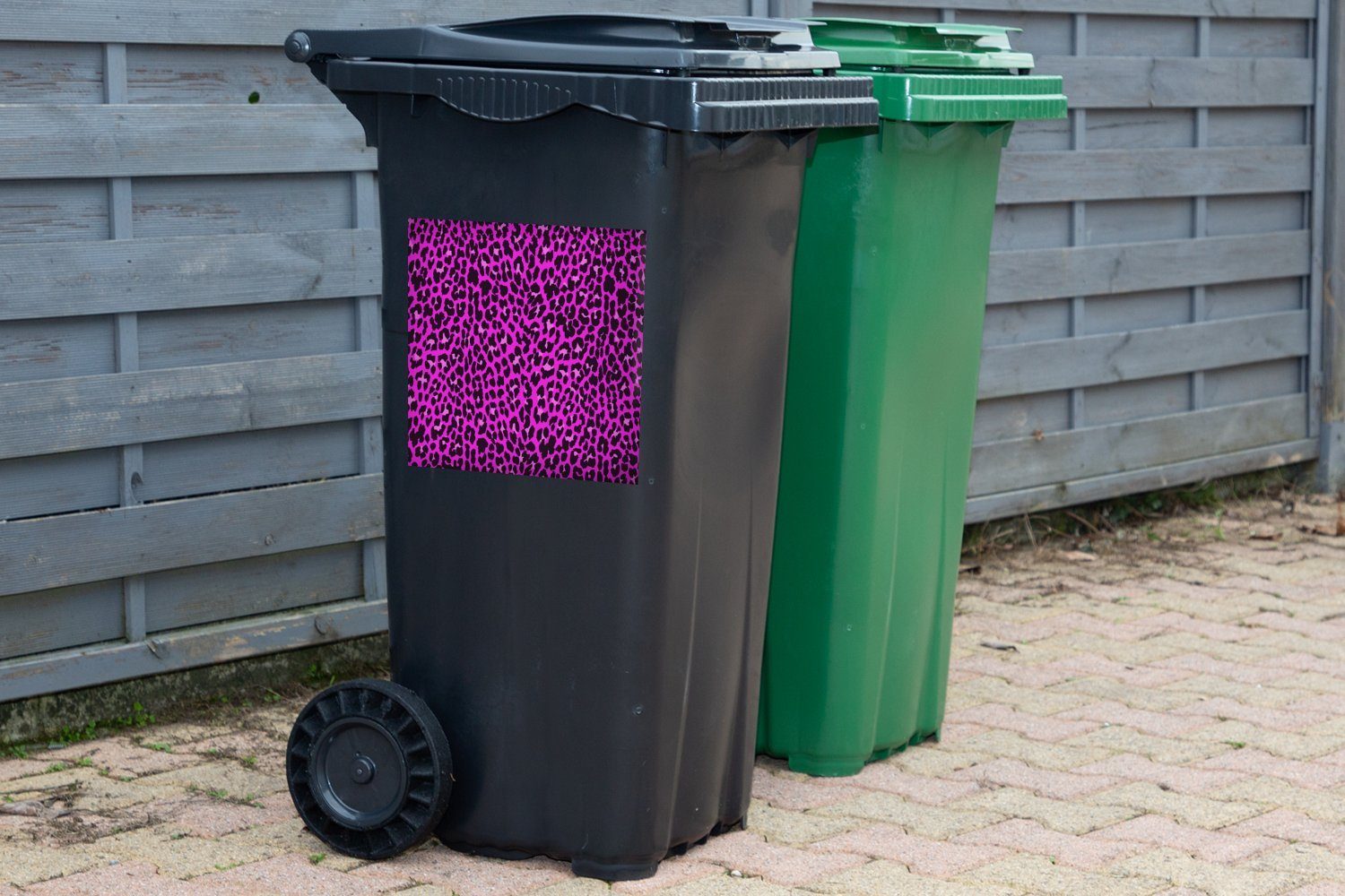 Mülltonne, Abfalbehälter MuchoWow Container, Wandsticker - Mülleimer-aufkleber, - Leopardenmuster Rosa Muster Sticker, (1 St),