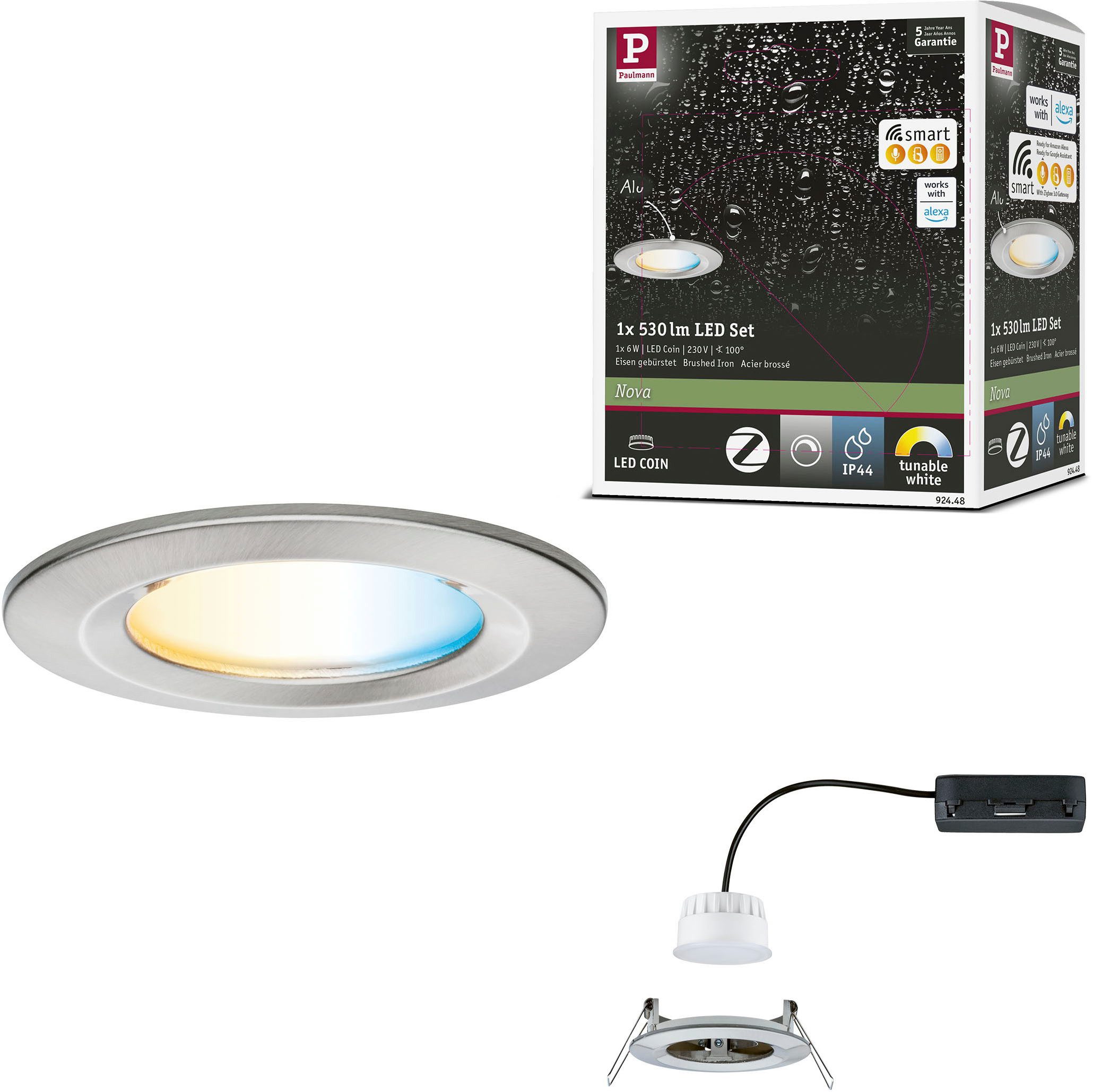 Paulmann LED Einbauleuchte LED Einbauleuchte Nova Coin IP44 rund 78mm, LED fest integriert, Tageslichtweiß, Memoryfunktion, Farbwechsler, Farbsteuerung, Dimmer, Smart Home