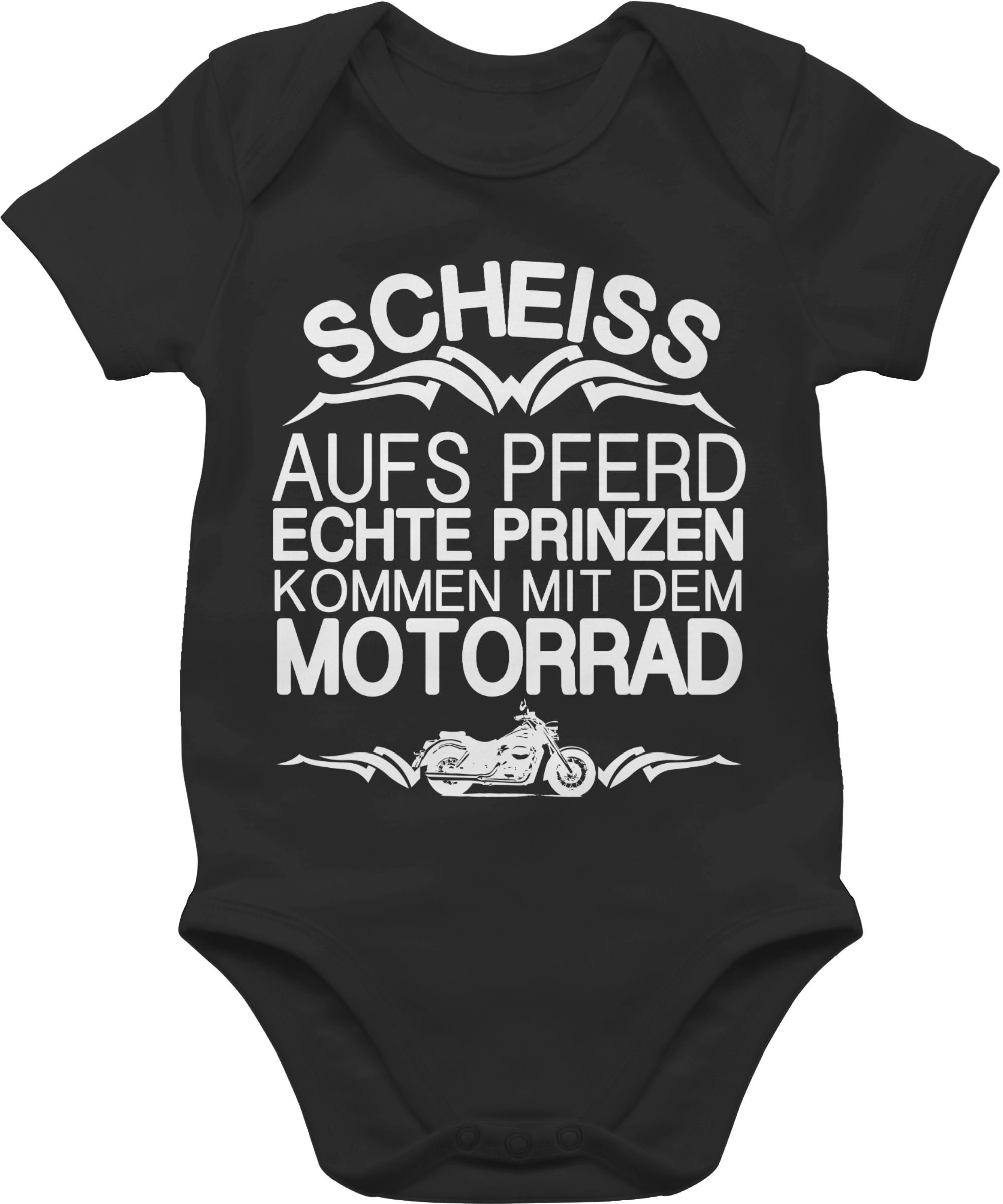 Shirtracer Shirtbody Scheiß aufs Pferd echte Prinzen kommen mit dem Motorrad Sprüche Baby 1 Schwarz