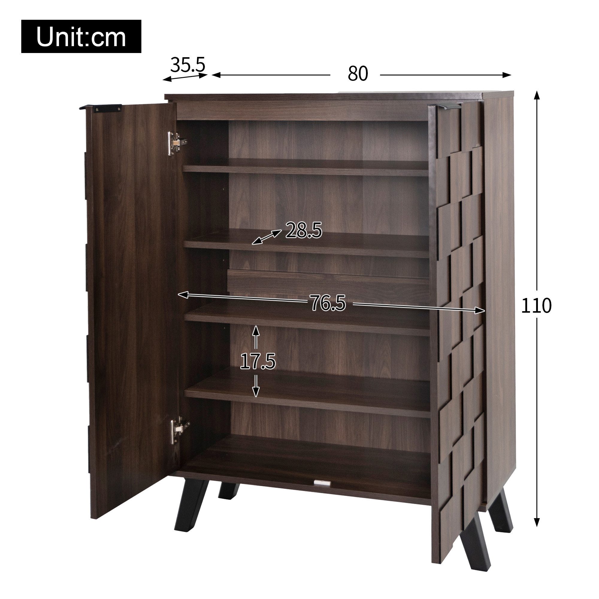 Merax Schuhschrank in Holzoptik/Walnuss und schwarzen Griffen (80,5×35×109,5 cm, 1-St., kompakter Flur-Schrank für organisierte Schuhaufbewahrung) Kommode mit 5 – Bild 5 von 5