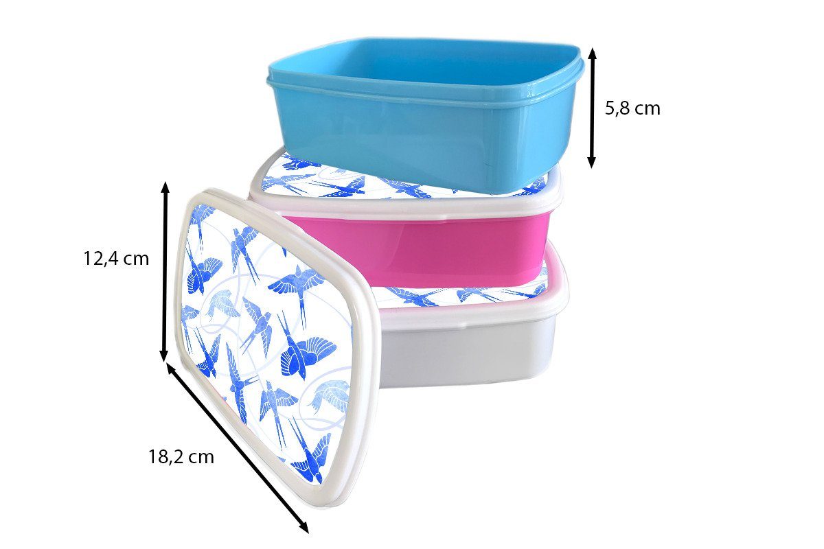 MuchoWow Lunchbox Muster Jungs Vogel, Erwachsene, (2-tlg), - für Blau Brotbox - und für Kinder weiß und Brotdose, Mädchen Kunststoff