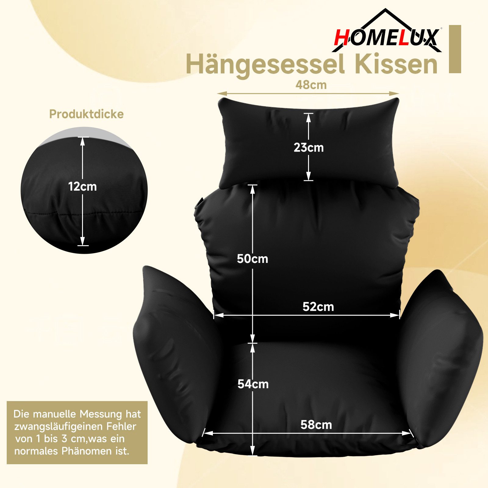 HOMELUX Hängesessel Hängesessel Kissen, Polster, Swing Chair Kissen, Ersatzkissen (Auflage für Polyrattan/Rattan Hängeschaukel, Hängekorb, Schaukel Korb), mit Relaxfunktion
