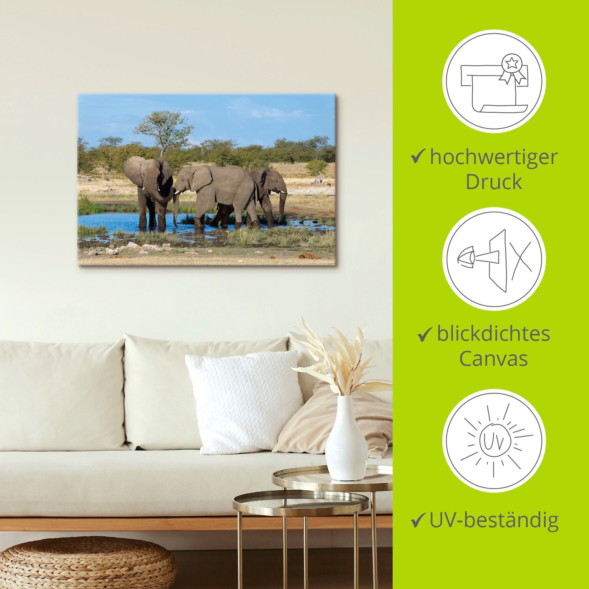 Artland St), Elefanten Poster EtoshaNationalpark, Elefant Wandbild Alubild, Bilder (1 oder als versch. Afrikanischer Leinwandbild, in Wandaufkleber Größen