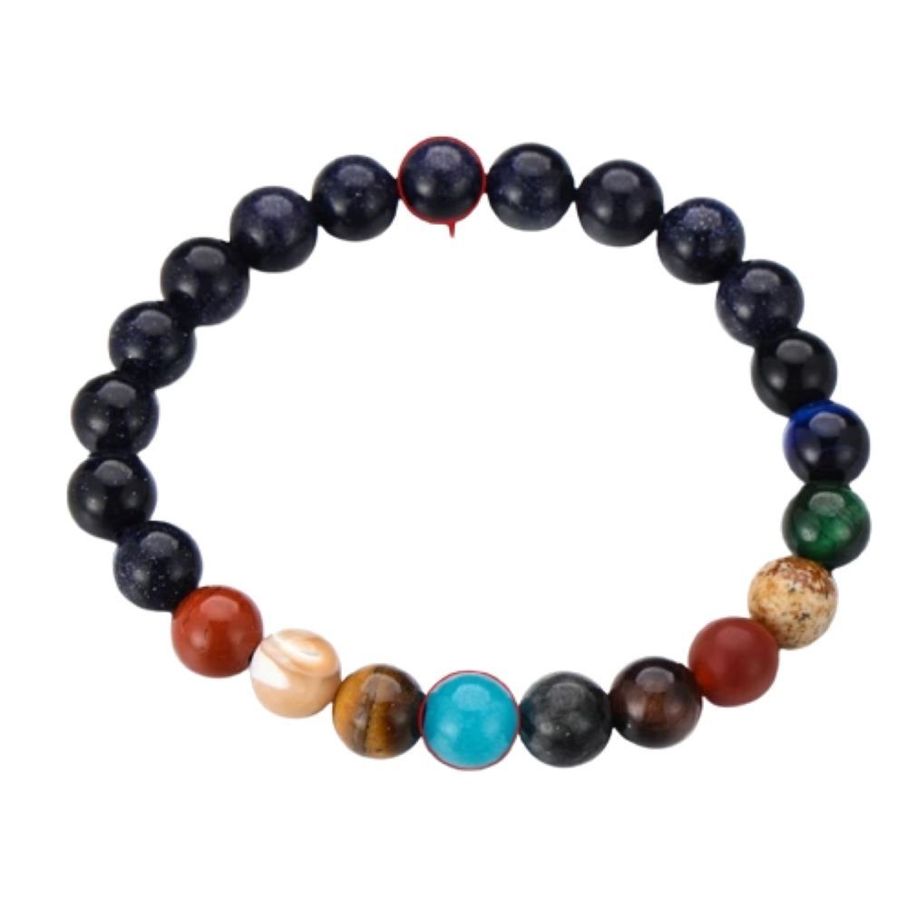 Armband Armband Naturstein-Perlen Planeten bunt / dunkelblau
