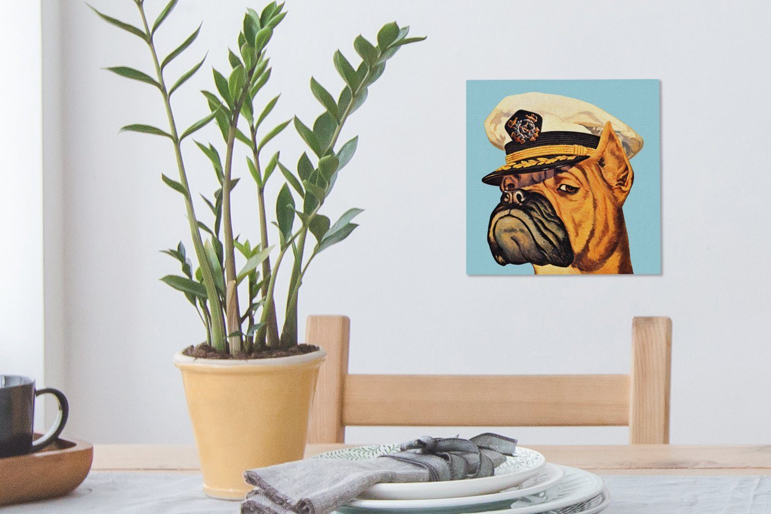 Schlafzimmer Leinwandbild Kapitän Eine in Illustration Hundes als (1 OneMillionCanvasses® für Bilder Wohnzimmer Pop-Art, St), eines der Leinwand