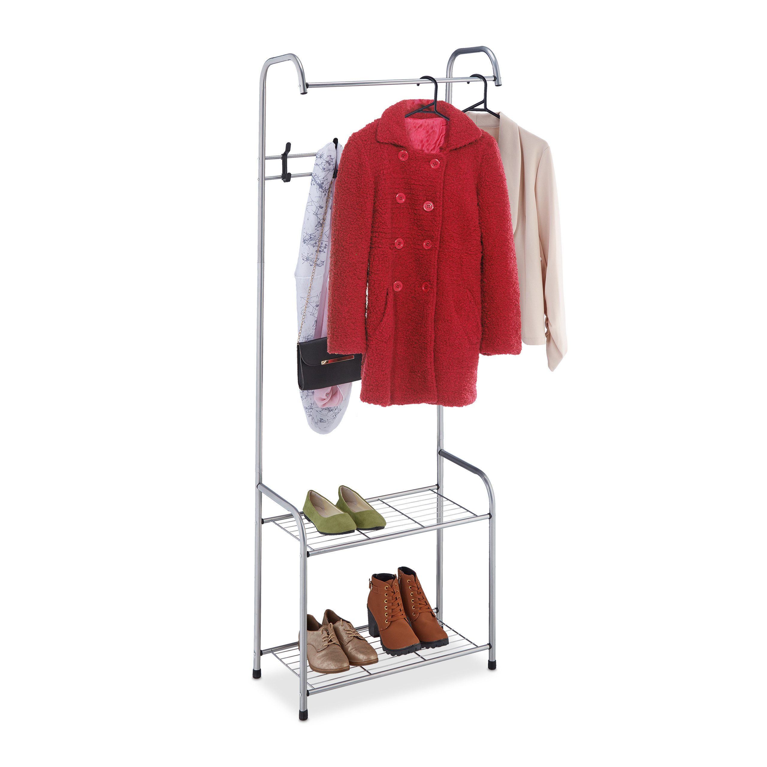 relaxdays Garderobenständer Garderobe mit 2 Schuhablagen, günstig online kaufen