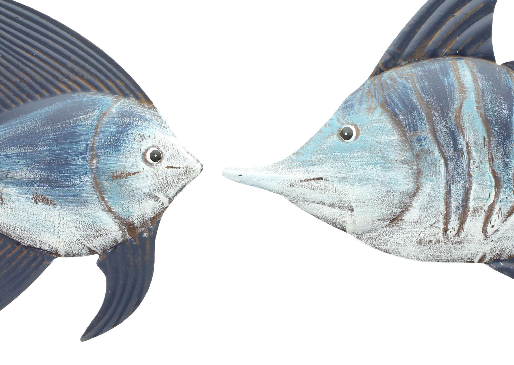 Dekoleidenschaft Wanddekoobjekt "Fische" Wanddeko aus Metall, Deko maritim, 3D Wandbild, Wandschmuck (2 St., im Set), Metalldeko 28 + 36 cm