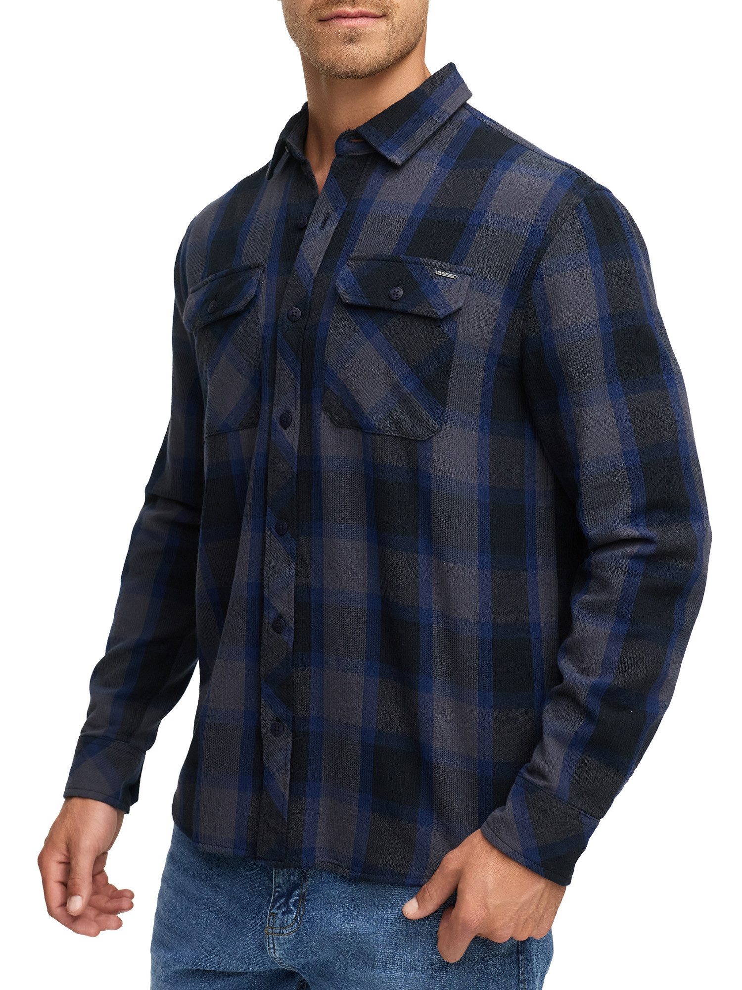 Indicode Langarmhemd Herren INPomal Herrenhemd Langarm Herren Karohemd aus 100% Baumwolle mit Brusttaschen und Umlegekragen