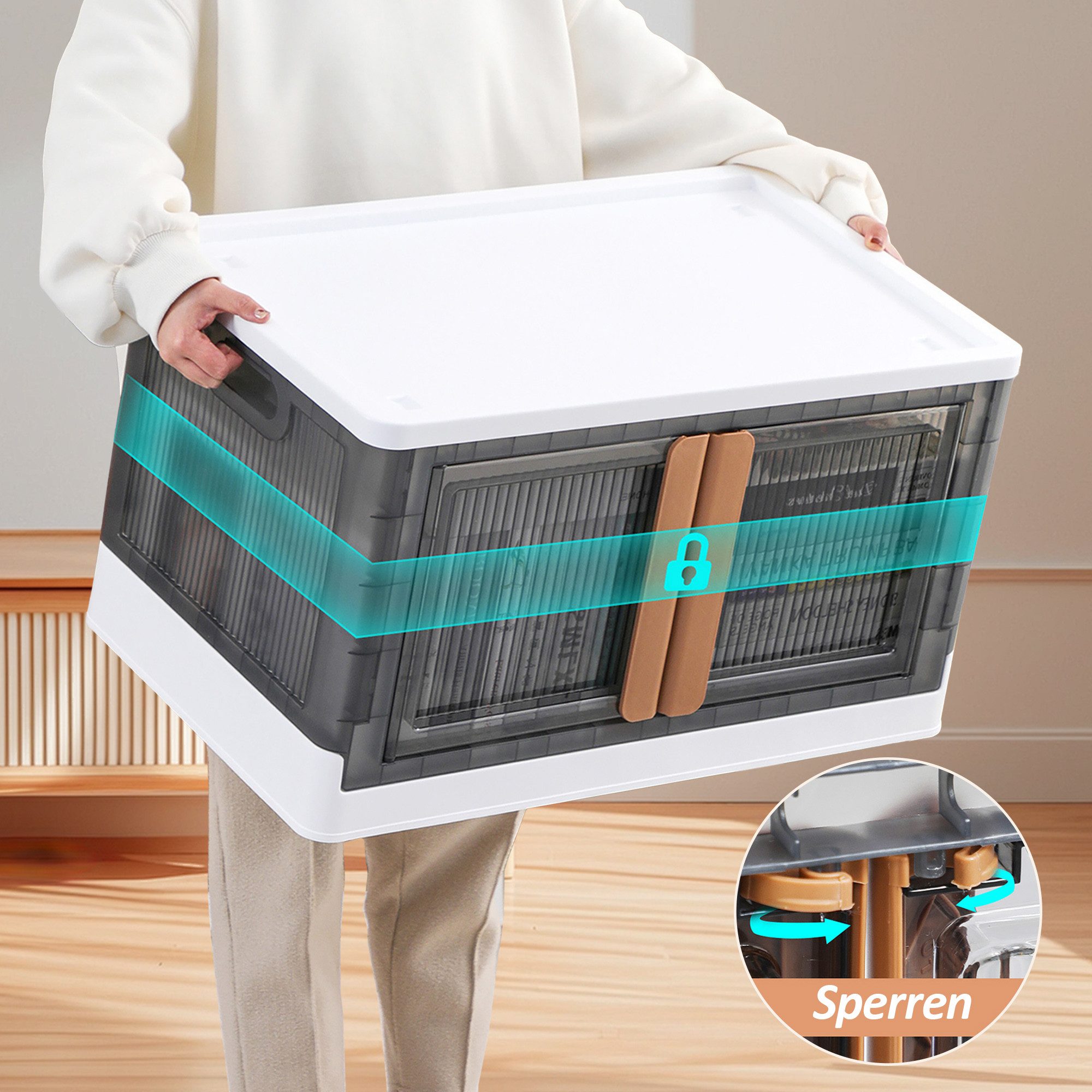 CALIYO Aufbewahrungsbox Stapelbare Aufbewahrungsbehälter und Doppeltüren mit Rollen (Stapelbar und beweglich), Sichtbare Türen und zwei Öffnungsmöglichkeiten – Bild 4 von 5