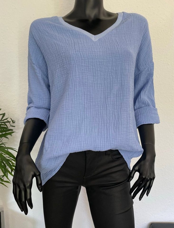 TrendFashion online Blusenshirt Musselin Blusen Shirt jeansblau