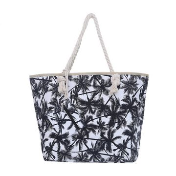 AquaBreeze XL-Strandtasche Damen Strandtasche Badetasche (Mit Reißverschluss Beach bag groß), Palmen weiß schwarz