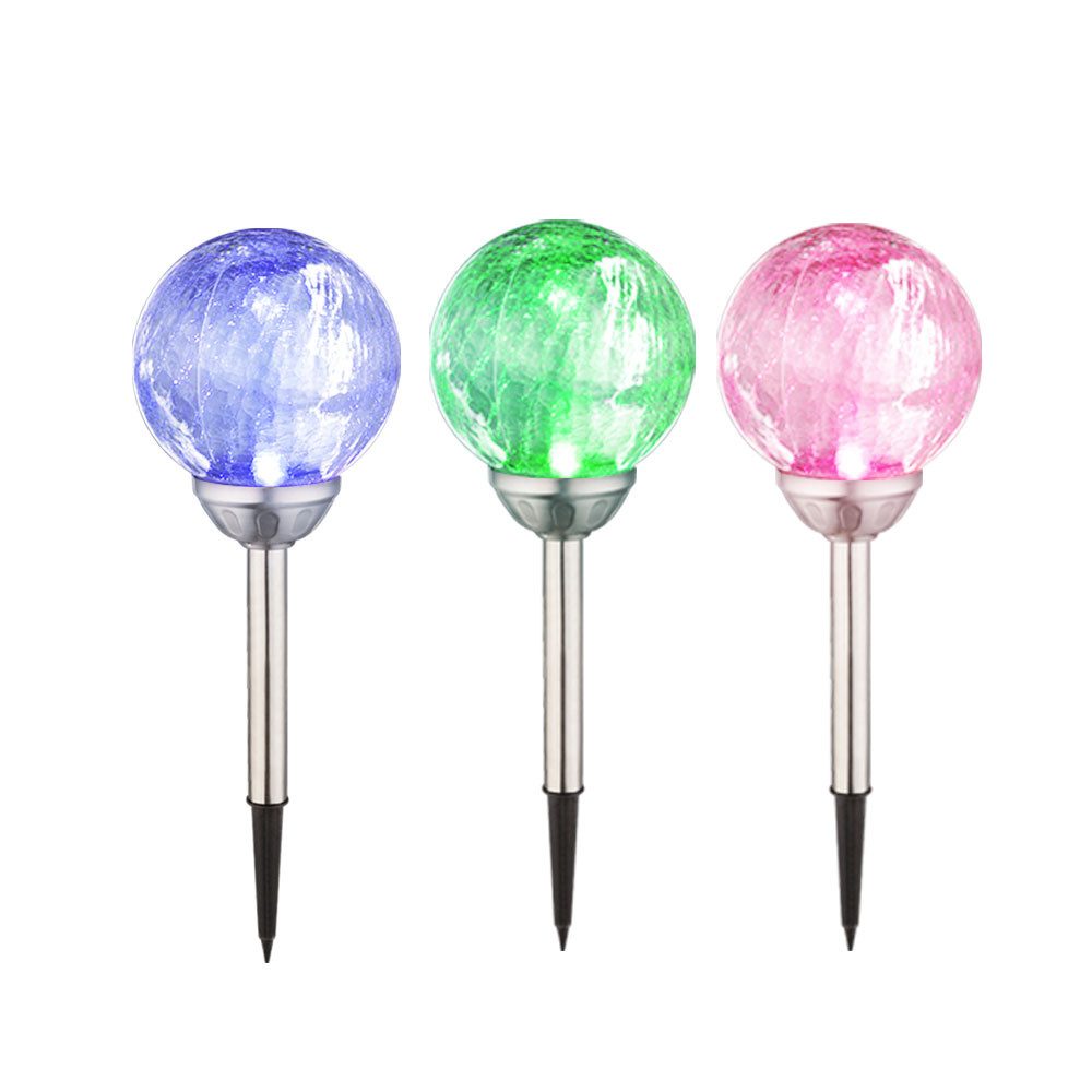 GLOBO LIGHTING LED Gartenleuchte, LED-Leuchtmittel fest verbaut, Farbwechsel, 3er Set RGB LED Solar Leuchten Steck Lampen Beleuchtungen Glas Kugel