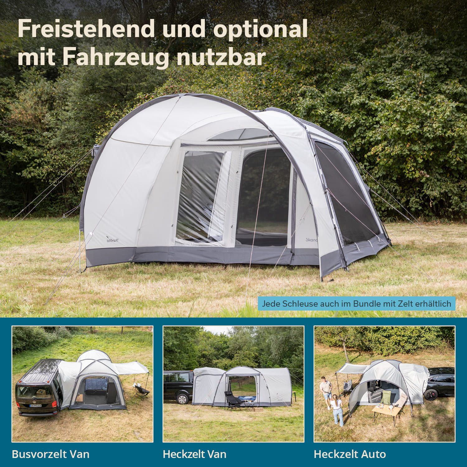 Skandika Kuppelzelt Kuppelzelt Pitea 4 Flex Protect, Wassersäule 5000 mm, mit Sonnendach, Personen: 4, Autozelt Schleuse für Van, SUV, eingenähter Zeltboden, UPF 50+
