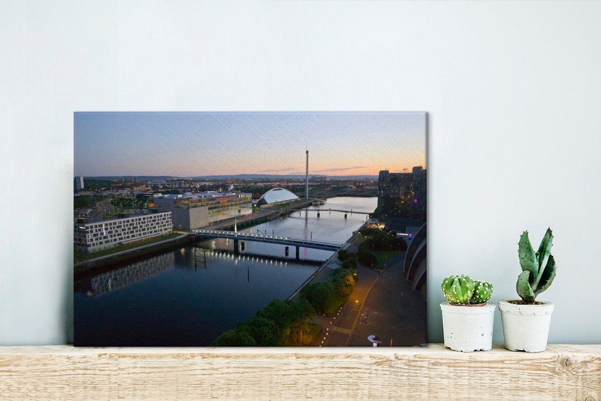 OneMillionCanvasses® Fluss Wanddeko, cm Leinwandbild (1 - Schottland, 30x20 - Wandbild St), Leinwandbilder, Glasgow Aufhängefertig,