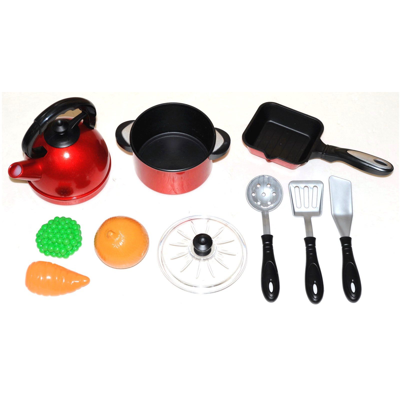 TikTakToo Spielküche Mehrteiliges Kochset Spielküchen Zubehör 10-teilig Kunststoff, Topfset incl. Topf, Grillpfanne, Wasserkessel