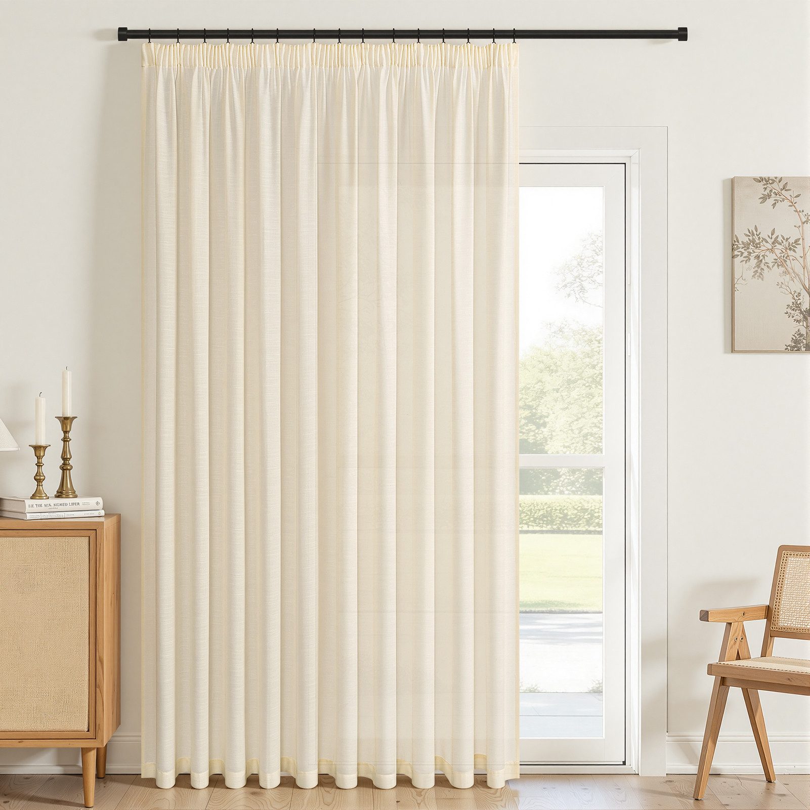 Topfinel Gardine Leinenoptik vorhänge mit kräuselband halbtransparent wohnzimmer (1 St), Kräuselband, halbtransparent, modern boho Birkenfarbe 300x240cm kinderzimmer Schlafzimmer Esszimmer