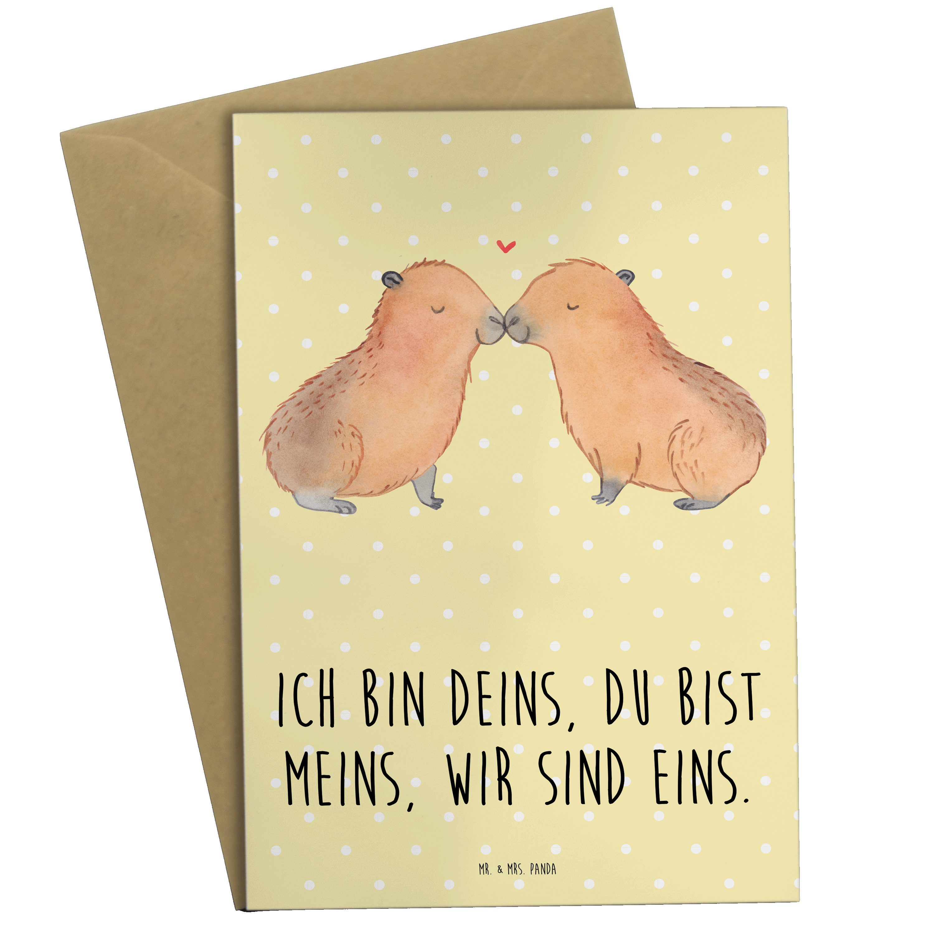 Mr. & Mrs. Panda Grußkarte Capybara Liebe - Gelb Pastell - Geschenk, Geburtstagskarte, Handgezei