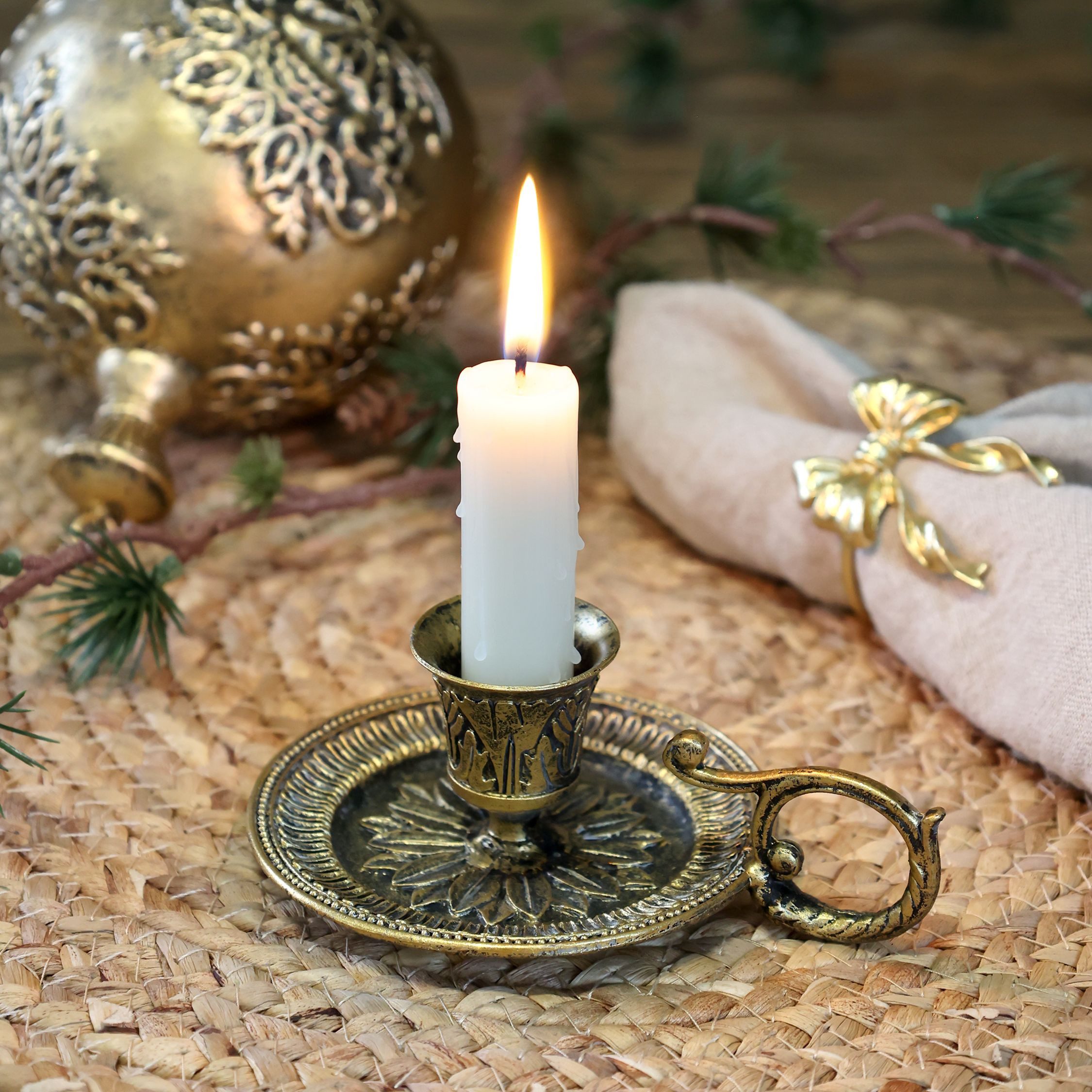 Chic Antique Kerzenleuchter Kerzenständer Kammerleuchter H5/L12,5/B9,5 günstig online kaufen
