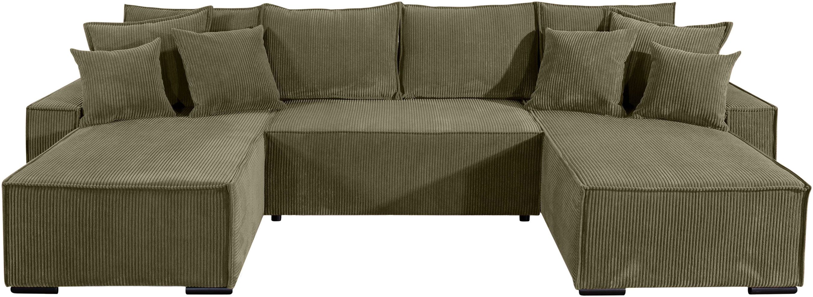 COLLECTION AB Wohnlandschaft Manhattan U-Form, B: 313 cm, in Breit- oder Normalcord, Schlaffunktion, Bettkasten & Zierkissen, Federkern