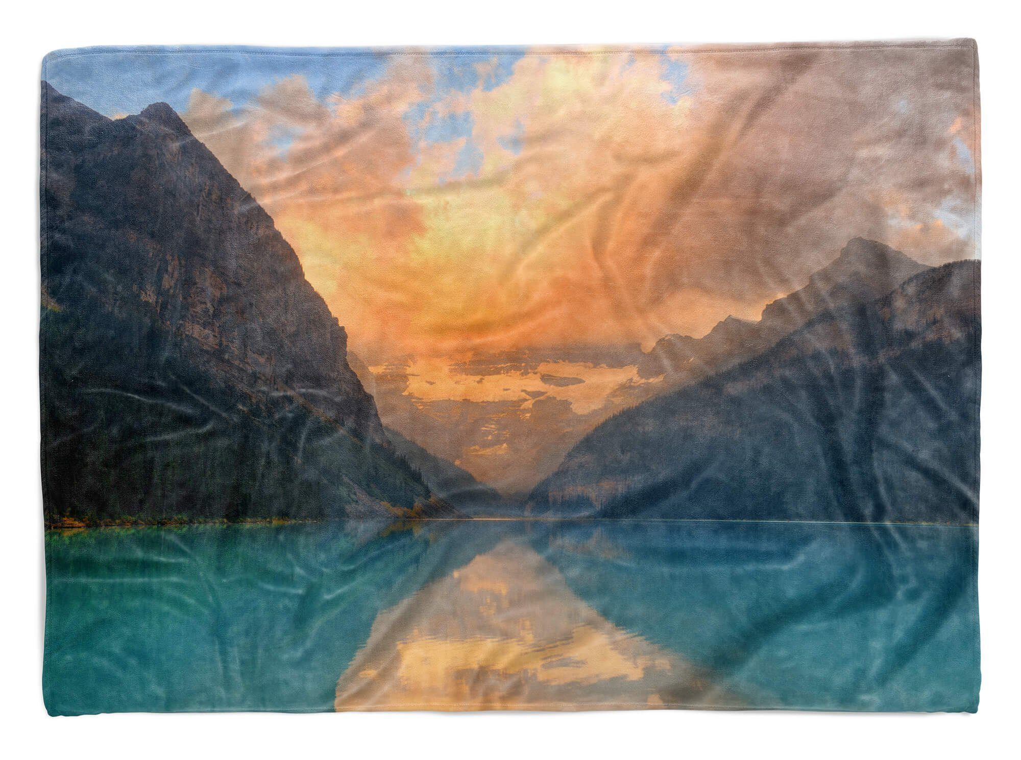 Sinus Art Handtücher Handtuch Strandhandtuch (1-St), Berge Saunatuch mit Fotomotiv Kuscheldecke Bergsee Alpen Baumwolle-Polyester-Mix Handtuch Wolken