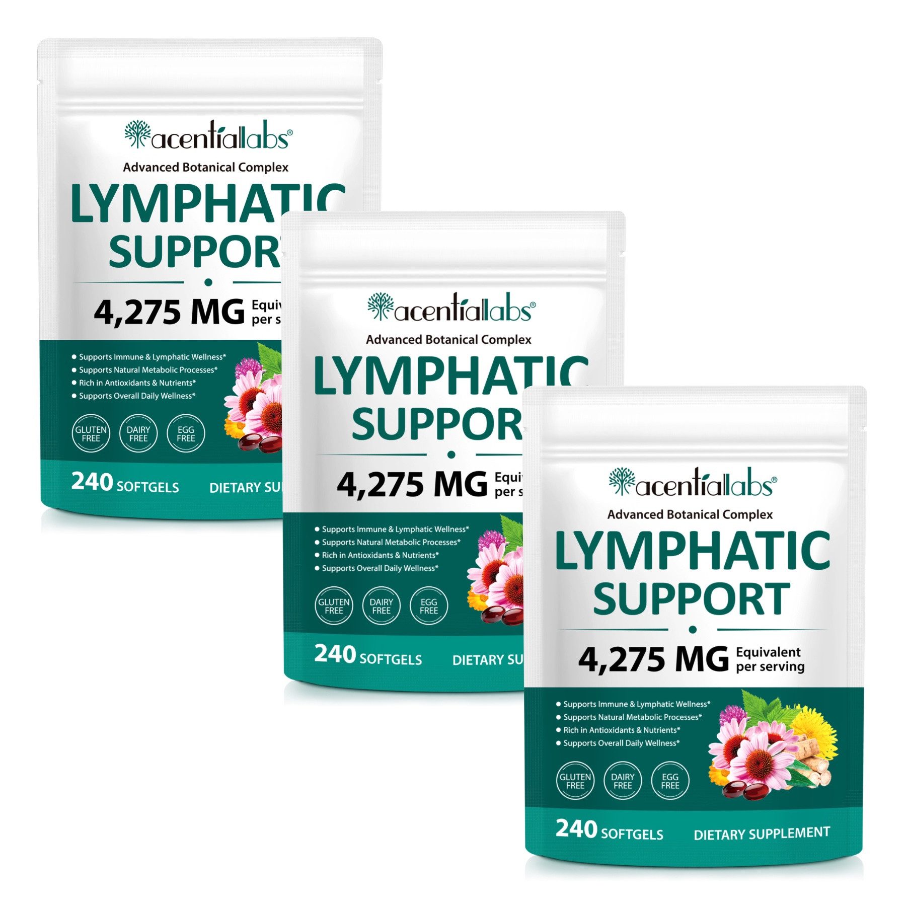 Acentiallabs Lymphdrainage Kapseln Lymphsystem Immunsystem Stoffwechsel Lymphatic Softgels, Allgemeines Wohlbefinden, Energiestoffwechsel