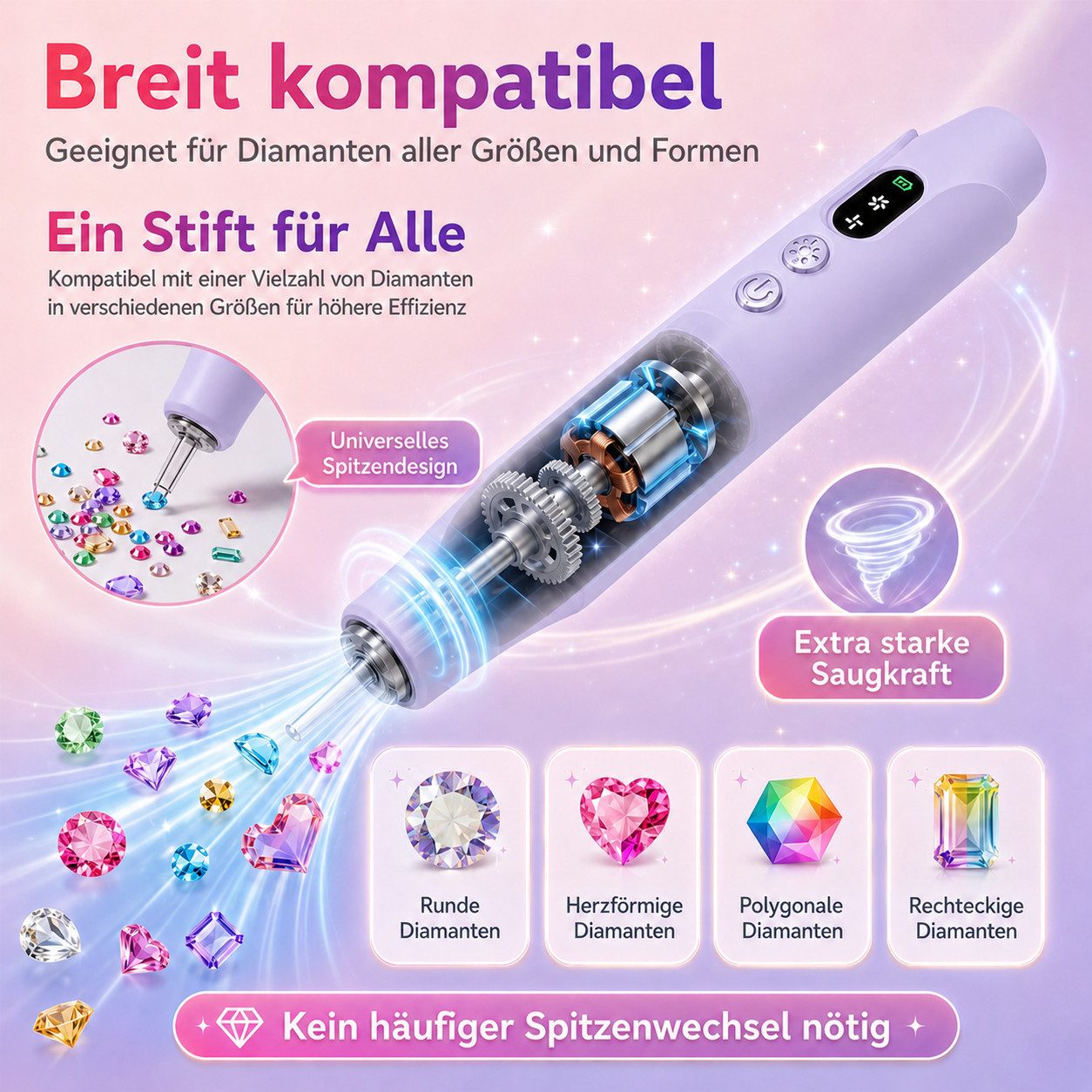 marmortrend Sehnsucht nach Einzigartigkeit Druckbleistift Elektrischer Diamond Painting Stift mit Beleuchtung, ein Tipp für alle, (keine Notwendigkeit für Trink – Bild 5 von 5