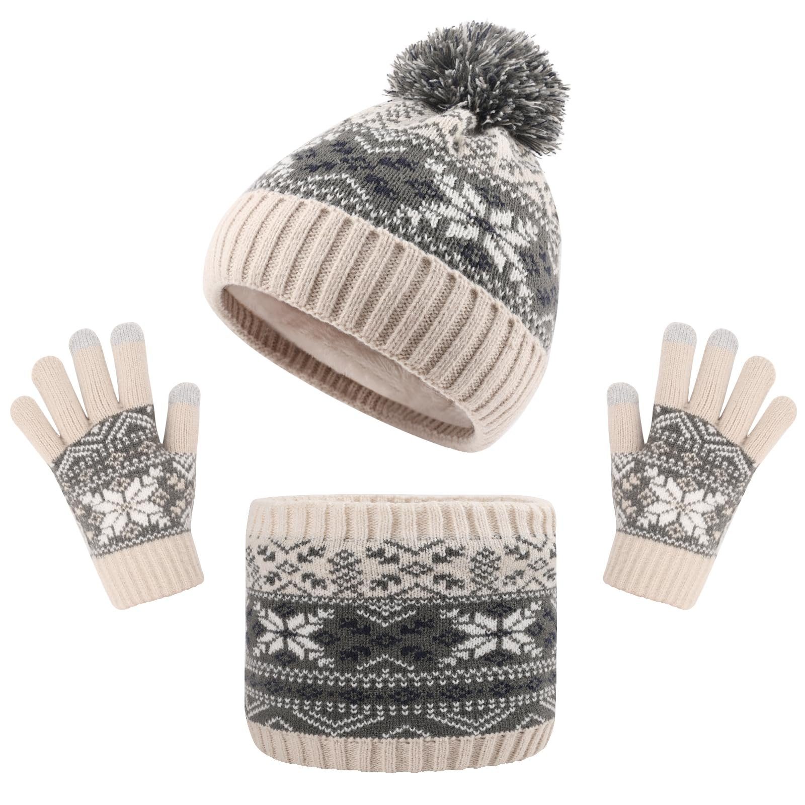 Set 2-6 Jungen für Kinder (1-St) Wintermütze grau POCHUMIDUU Strickmütze Handschuhe Schal Jahre Mädchen Kinder