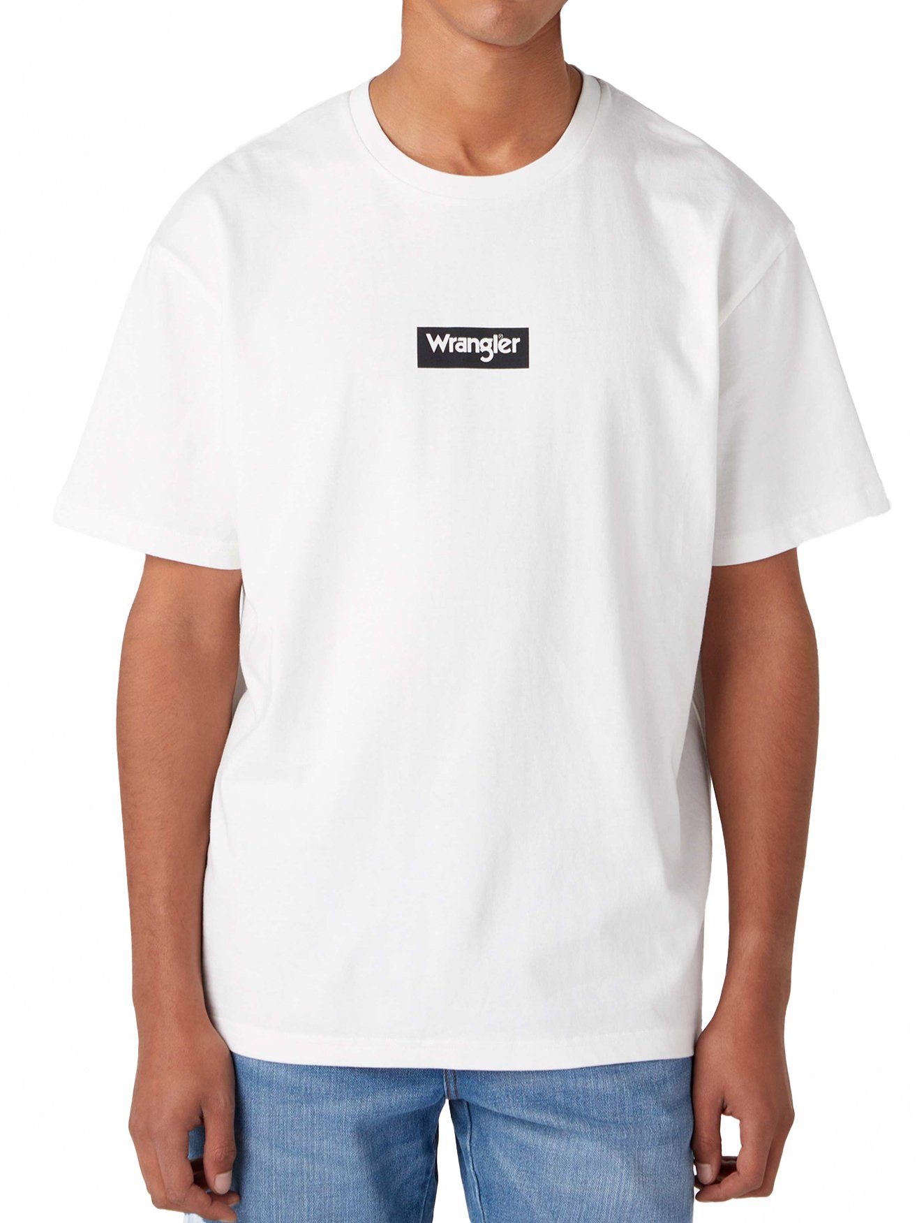 - Weiß Regular Box Rundhalsshirt Logo Fit Tee Small Wrangler