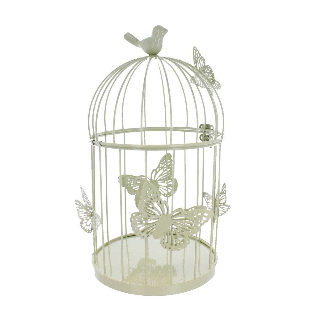 MICA Dekofigur Vogelkäfig - Schmetterlinge - grau - ca. 18 x 29 cm günstig online kaufen