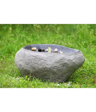 Dehner Gartenbrunnen Rock mit LED, 60 x 40 x 27.5 cm, Polyresin, 60 cm Breite, beleuchtetes Kunststein-Wasserspiel komplett mit Pumpe, Trafo und LED