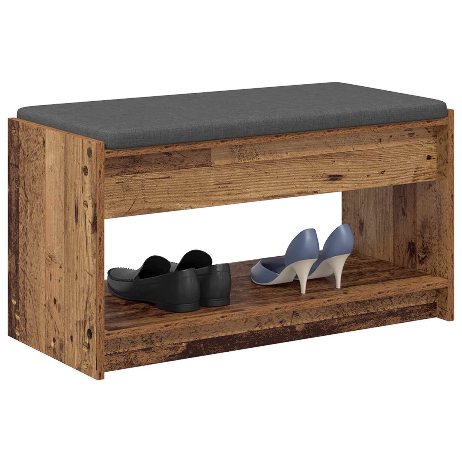 vidaXL Sitzbank Flurbank mit Kissen mit Regal Altholz 83 x 38 x 45 cm (1-St)